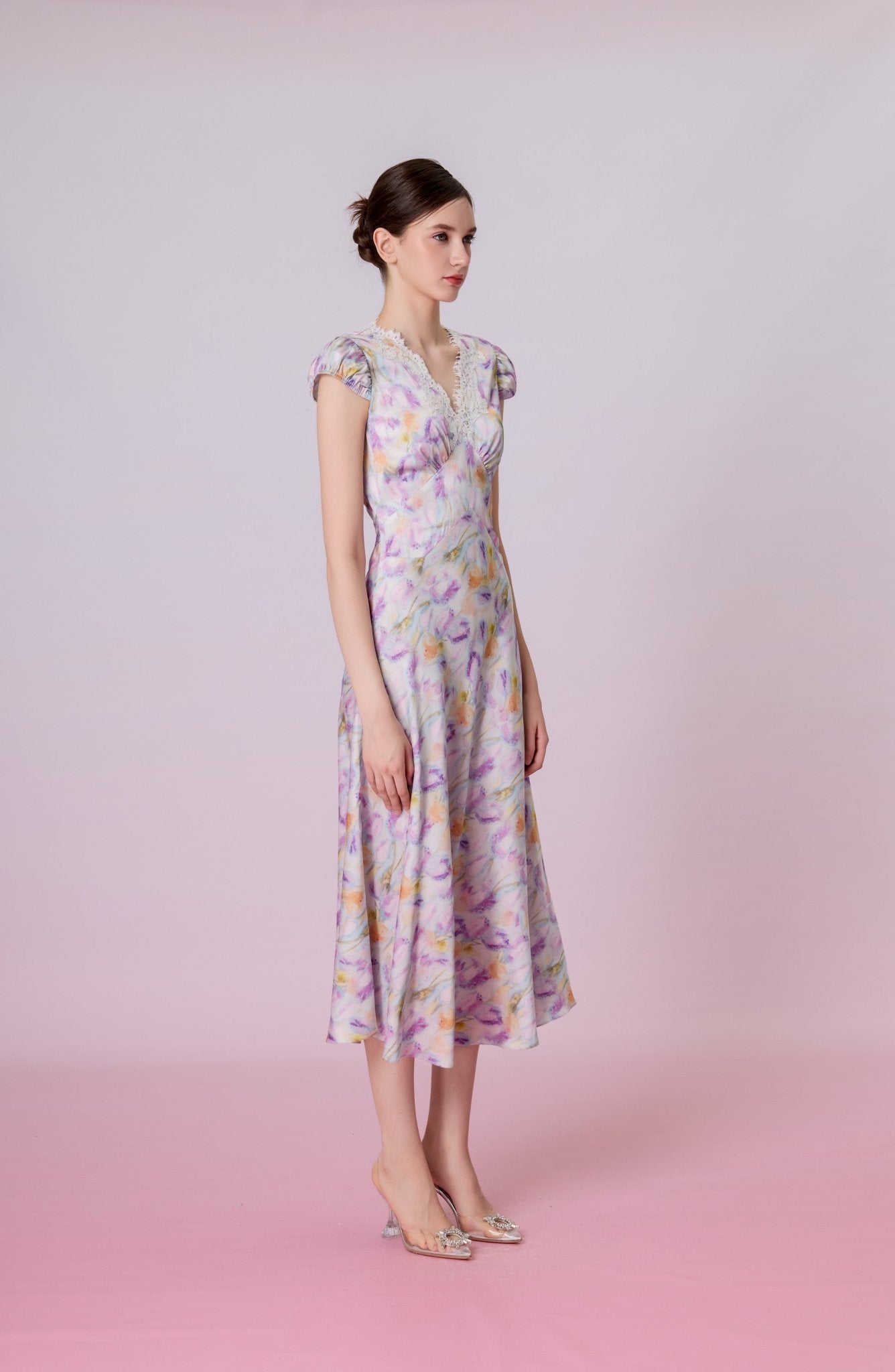 Korra Floral Print Lace-Trimmed Midi Dress - Nimisski