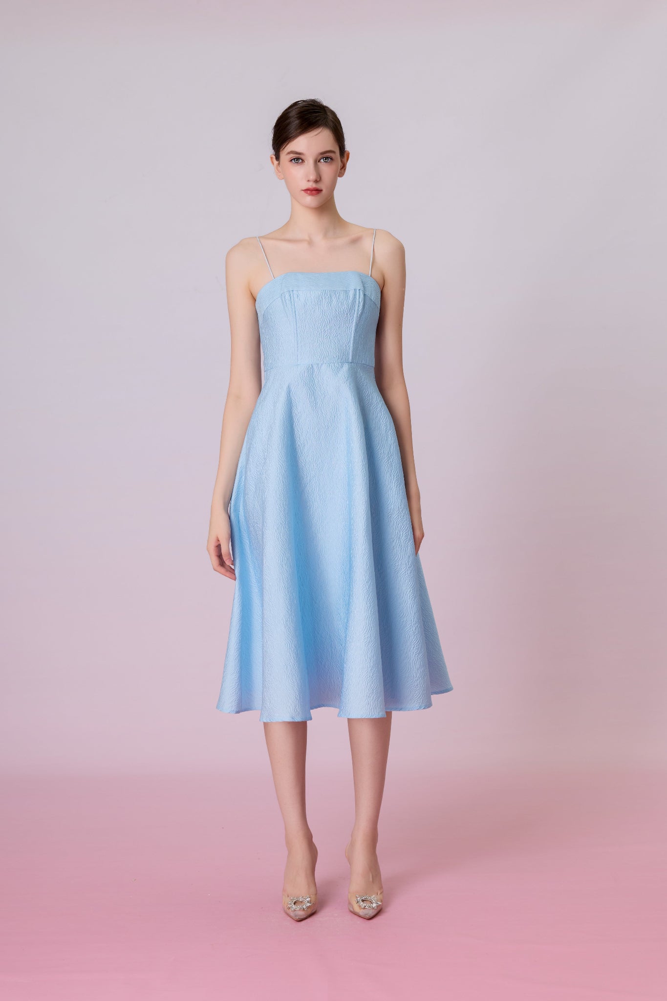 Graciella Blue Jacquard Long Dress - Nimisski