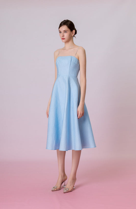 Graciella Blue Jacquard Long Dress - Nimisski