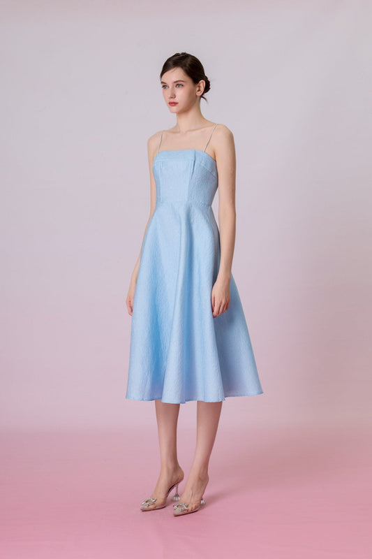 Graciella Blue Jacquard Long Dress - Nimisski