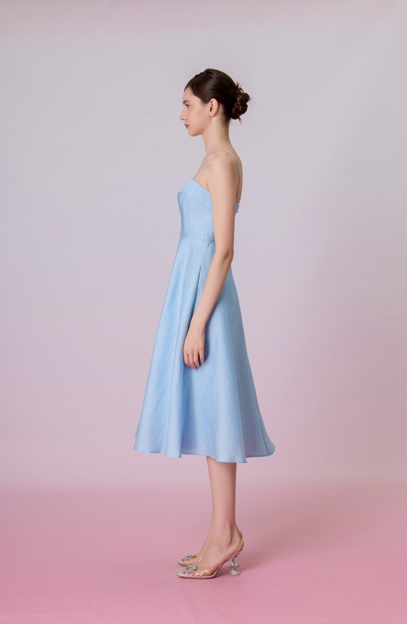 Graciella Blue Jacquard Long Dress - Nimisski