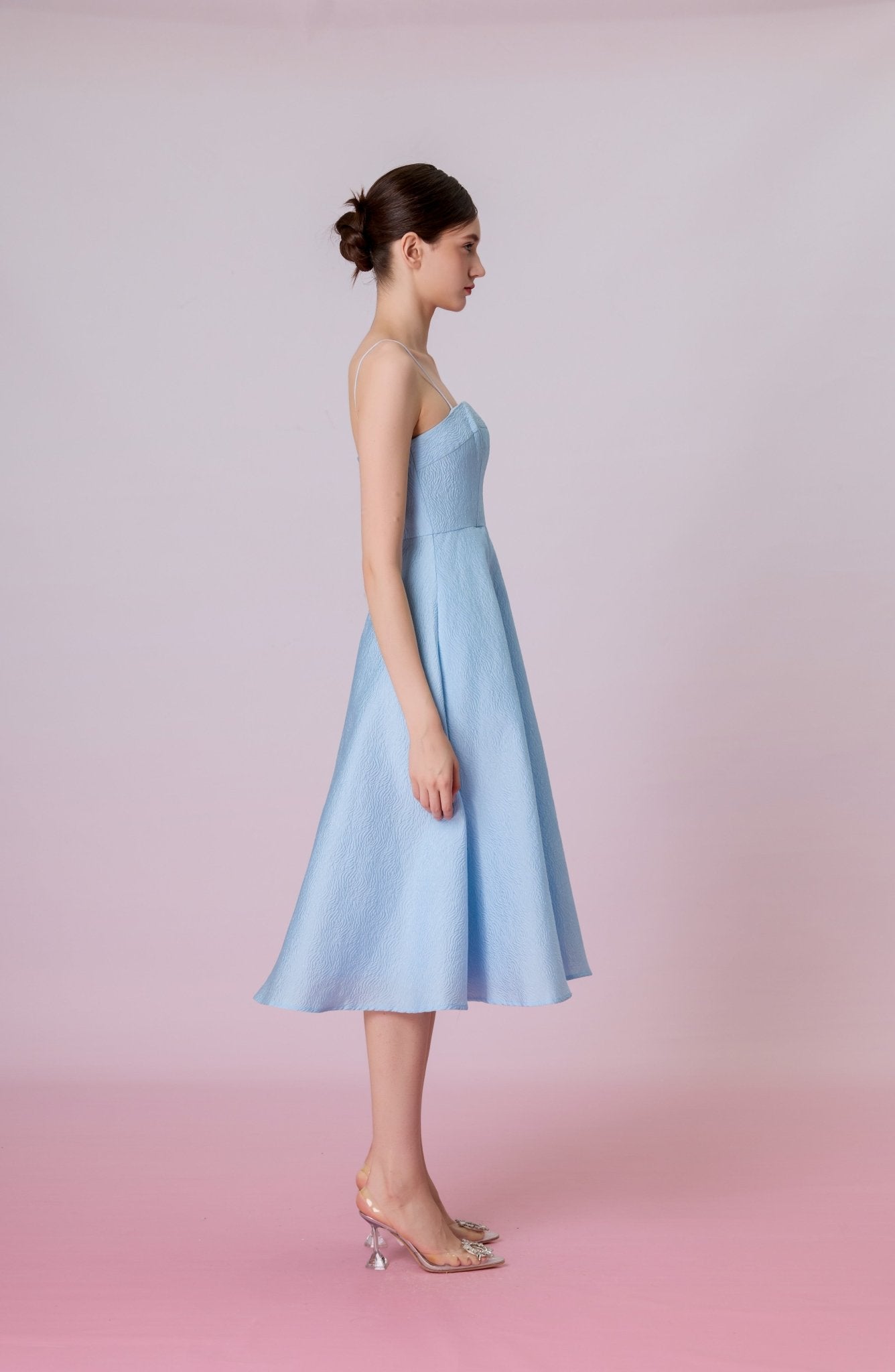 Graciella Blue Jacquard Long Dress - Nimisski