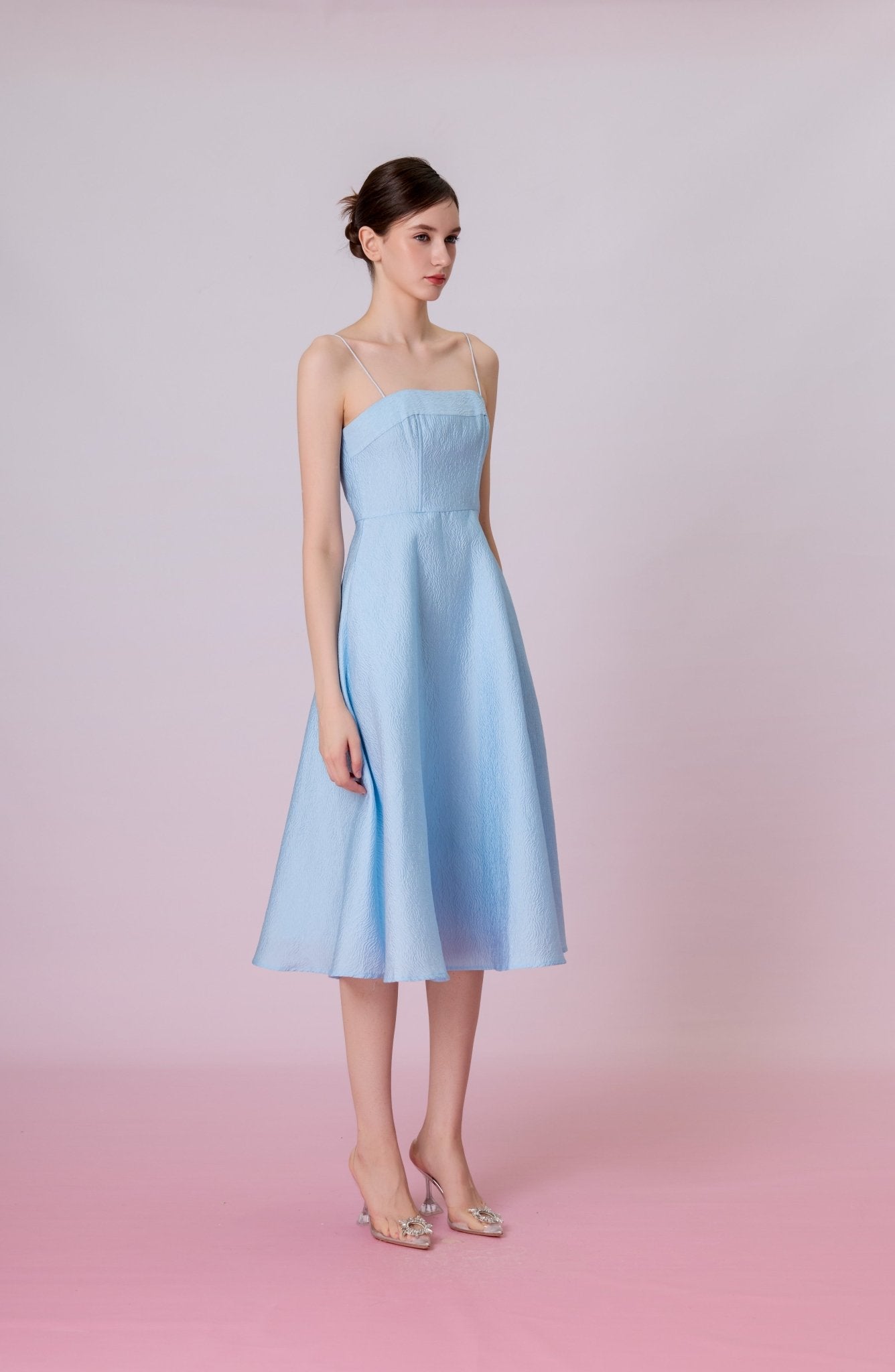 Graciella Blue Jacquard Long Dress - Nimisski