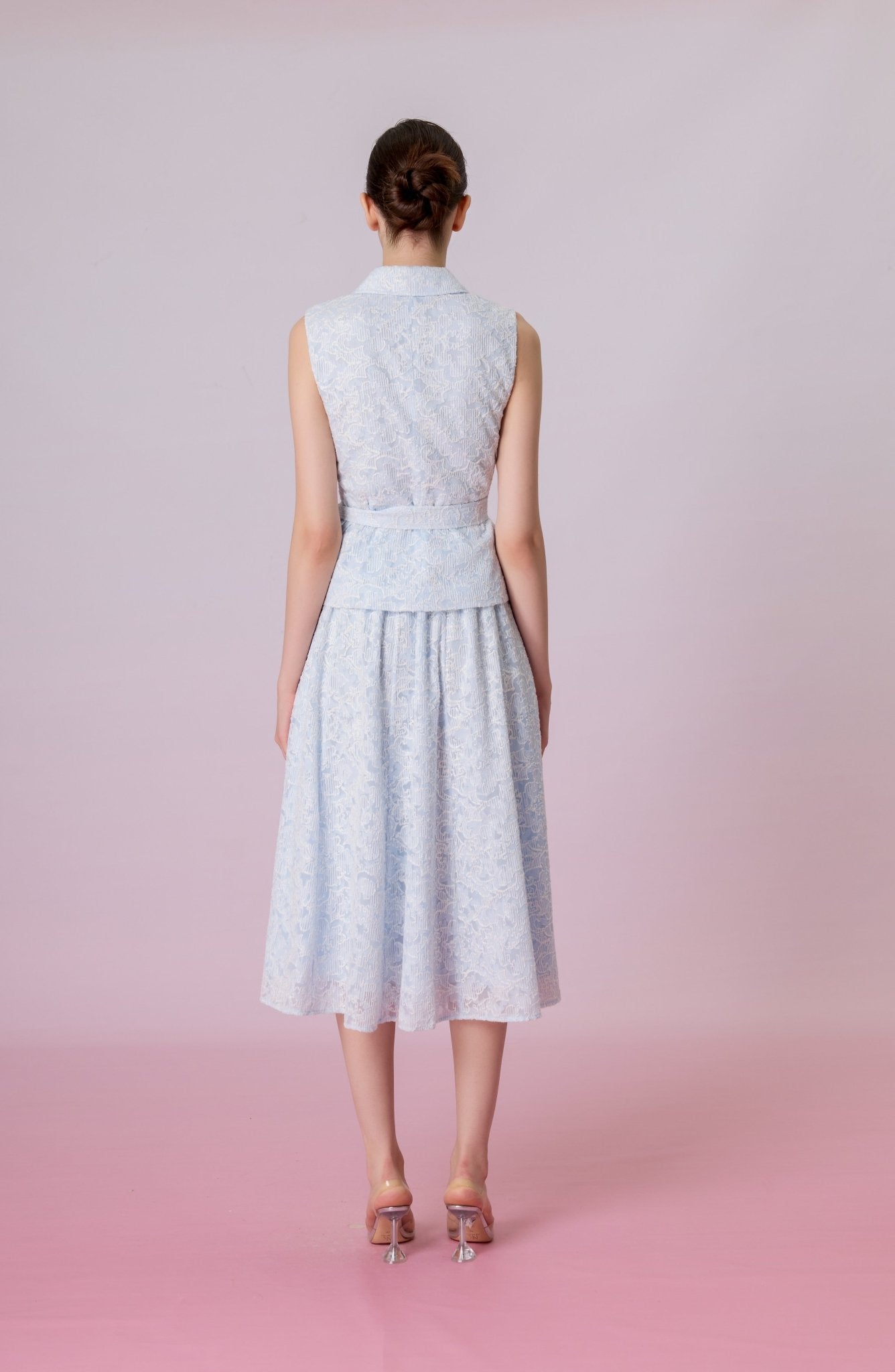 Kara Light Blue Floral Embroidery A-Line Maxi Skirt - Nimisski