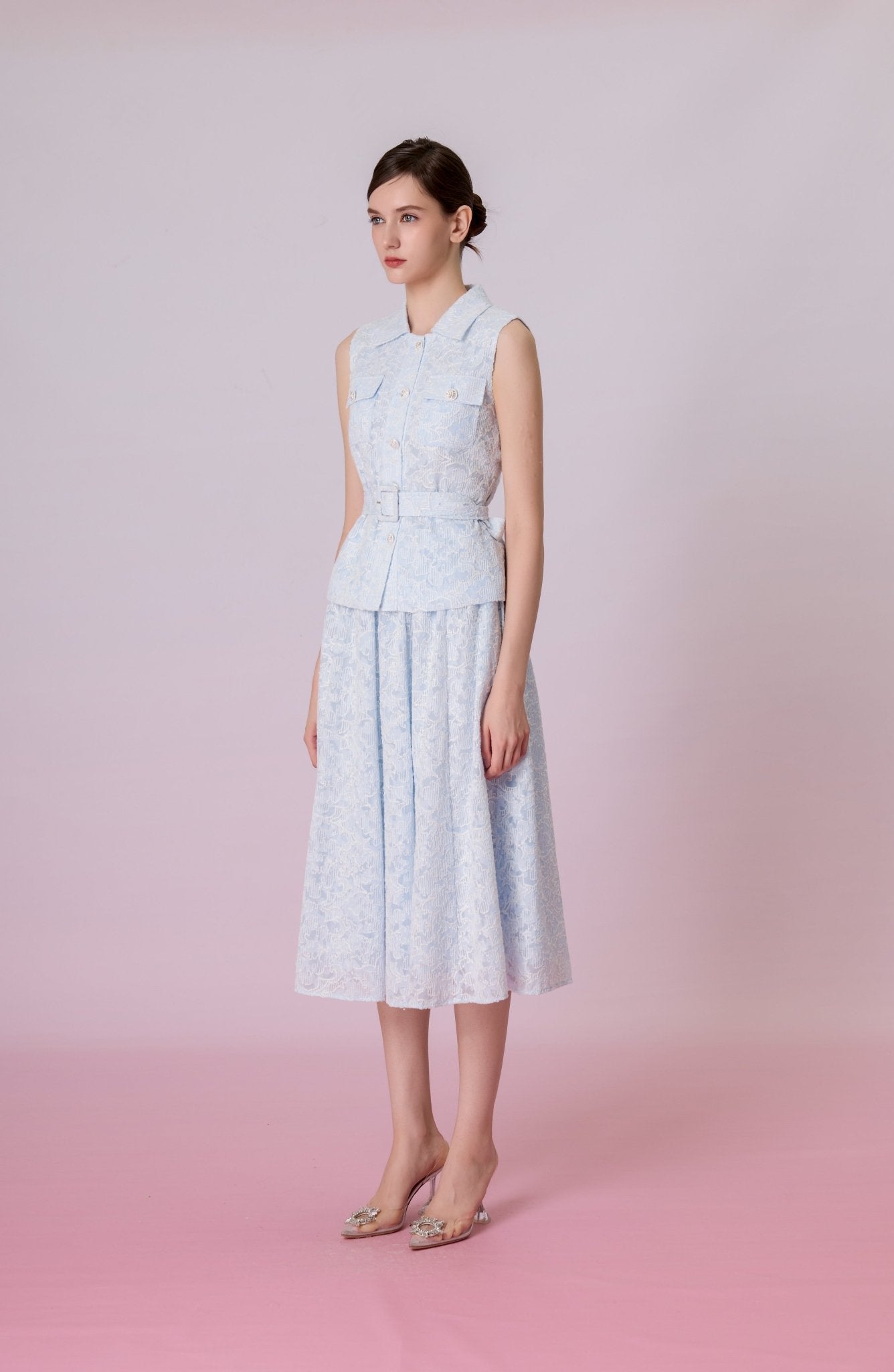 Kara Light Blue Floral Embroidery Sleeveless Top - Nimisski