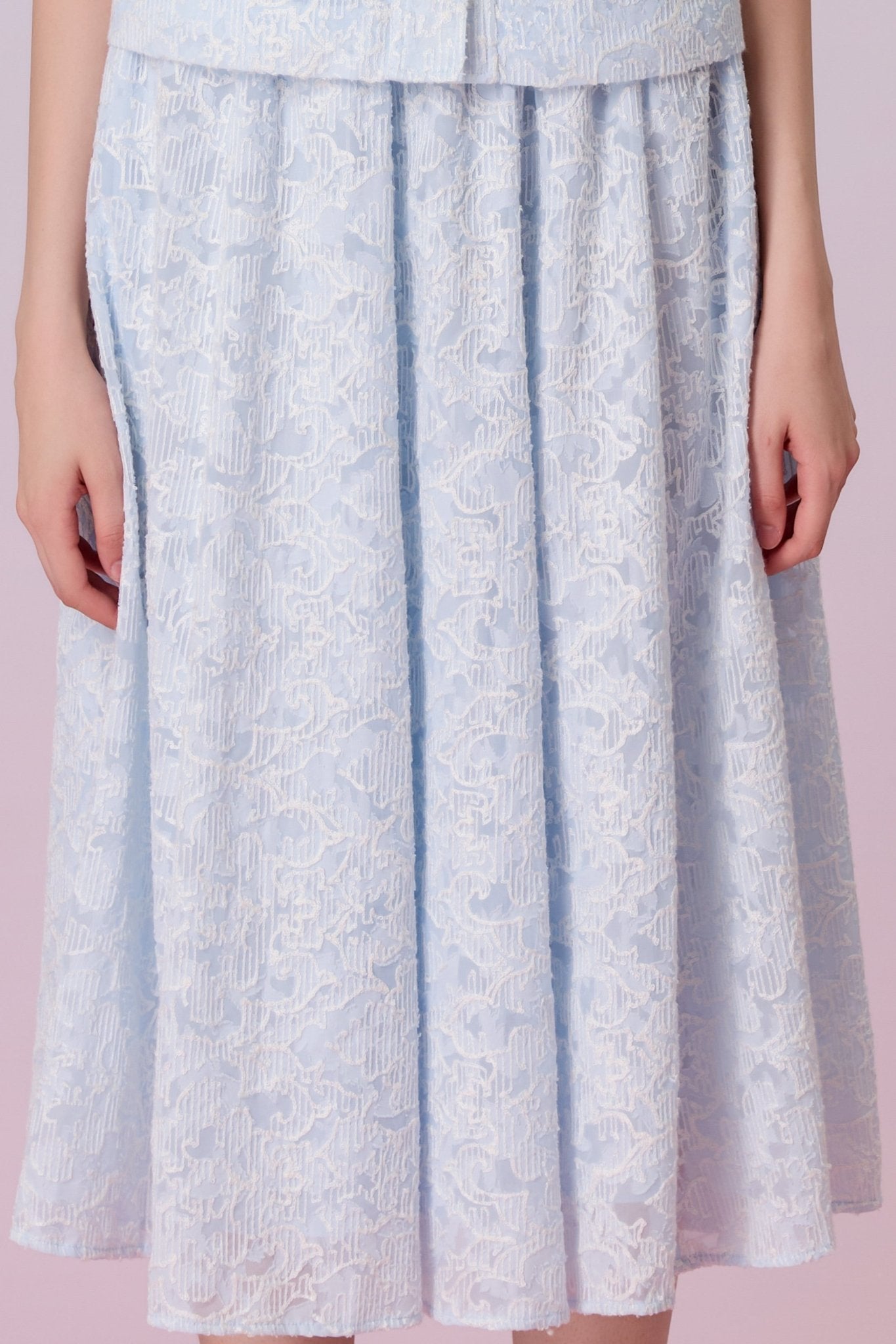 Kara Light Blue Floral Embroidery A-Line Maxi Skirt - Nimisski