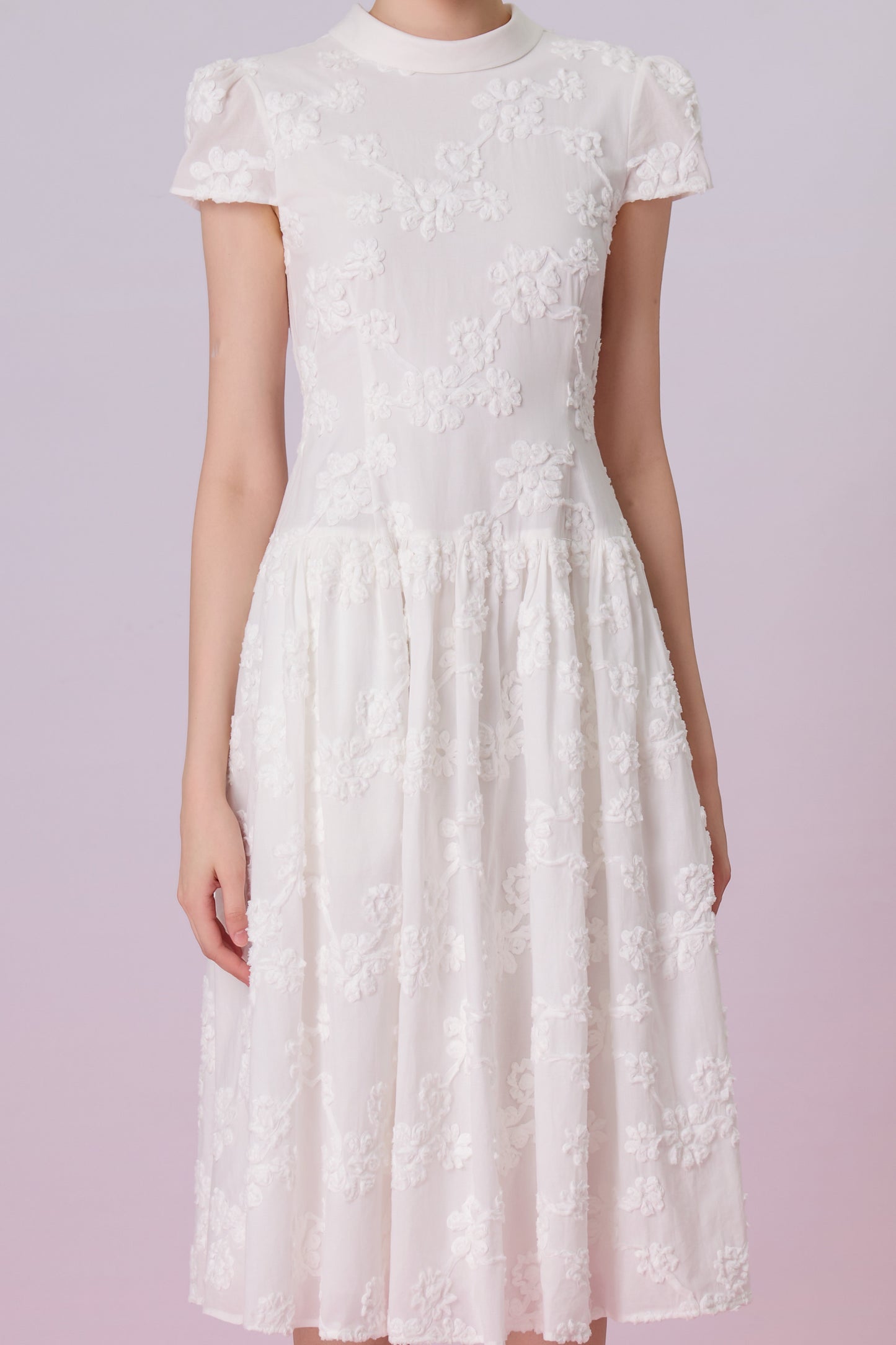 Kaia White 3D Floral Mock-Neck Dress