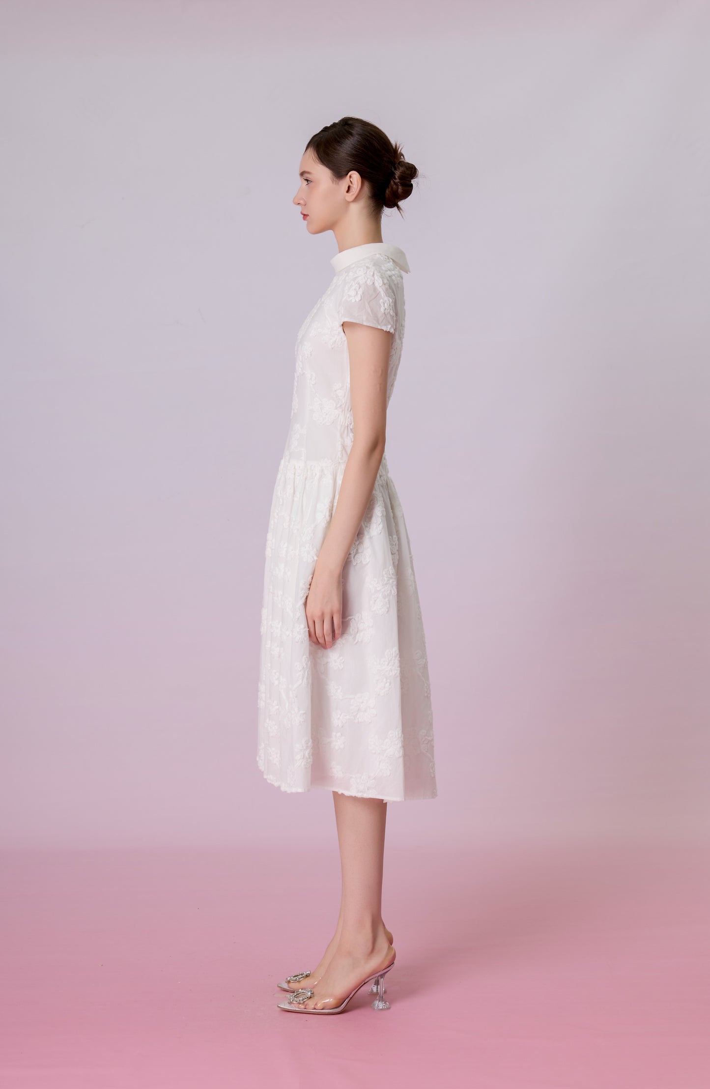 Kaia White 3D Floral Mock-Neck Dress