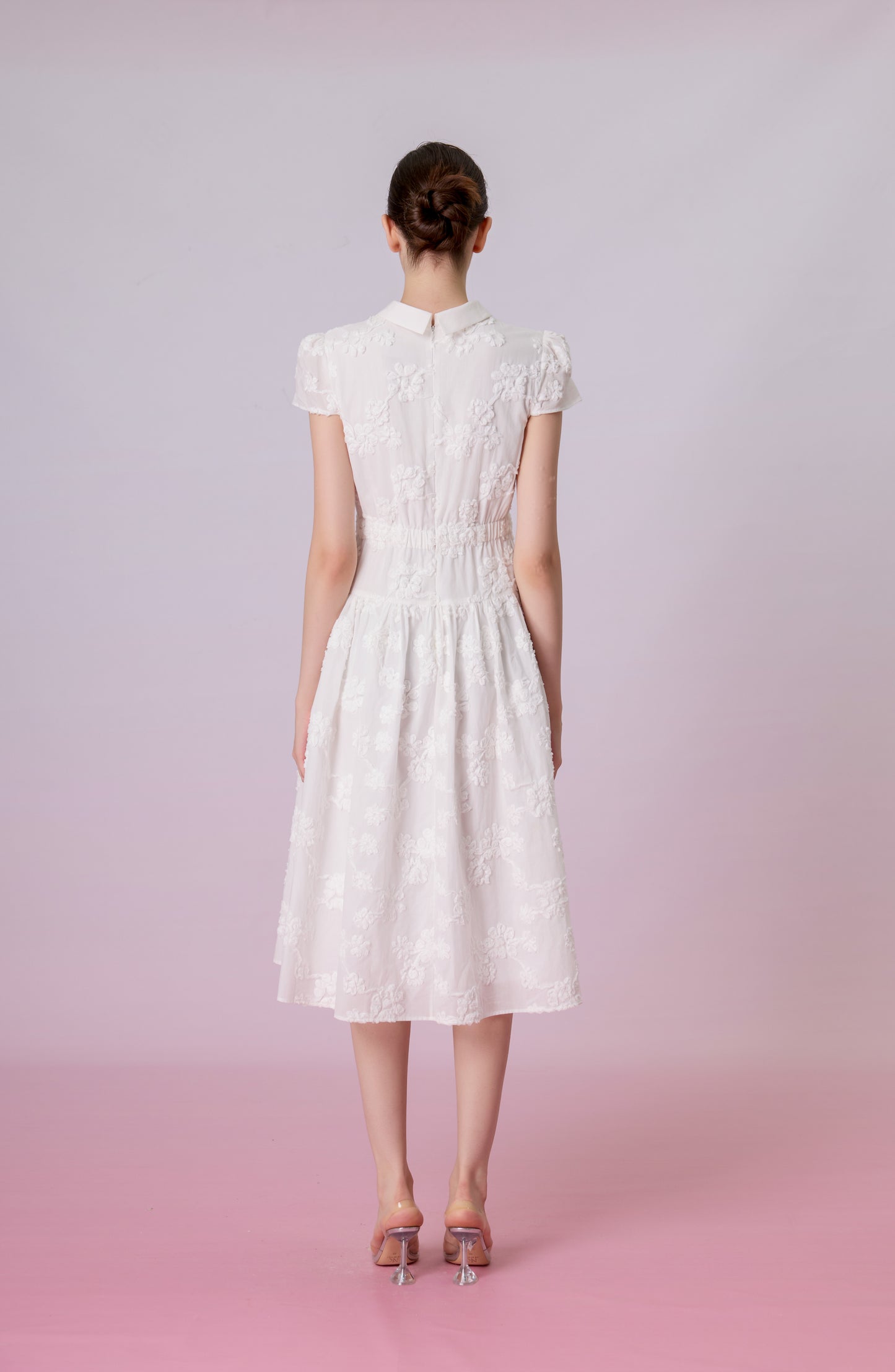 Kaia White 3D Floral Mock-Neck Dress