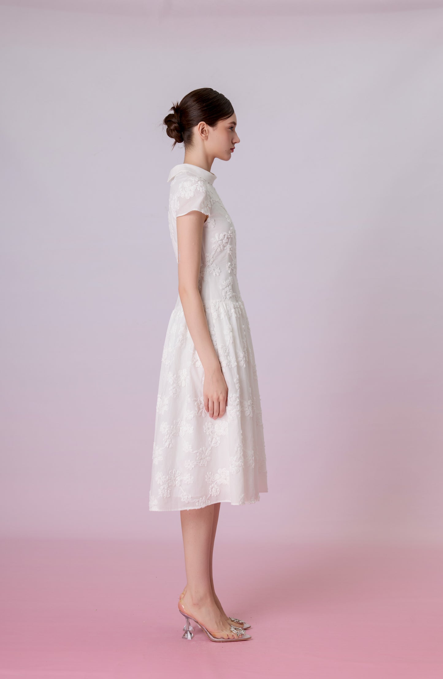 Kaia White 3D Floral Mock-Neck Dress