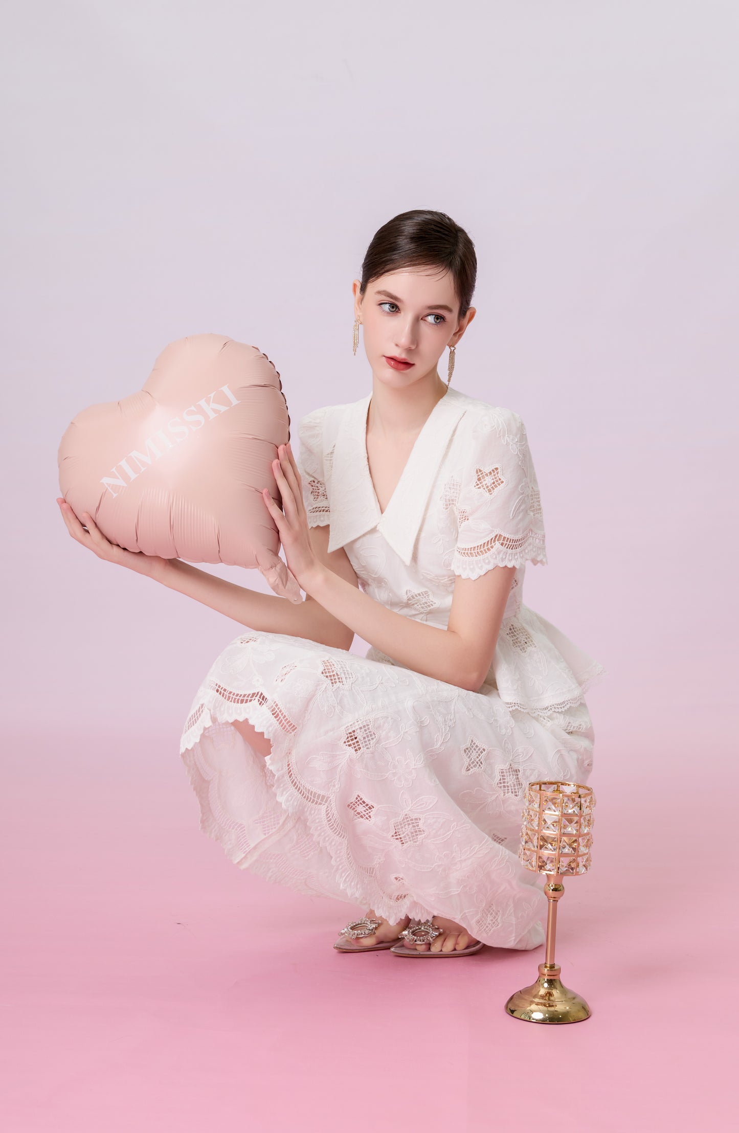 Kalia White Embroidered Lace Peplum Midi Dress