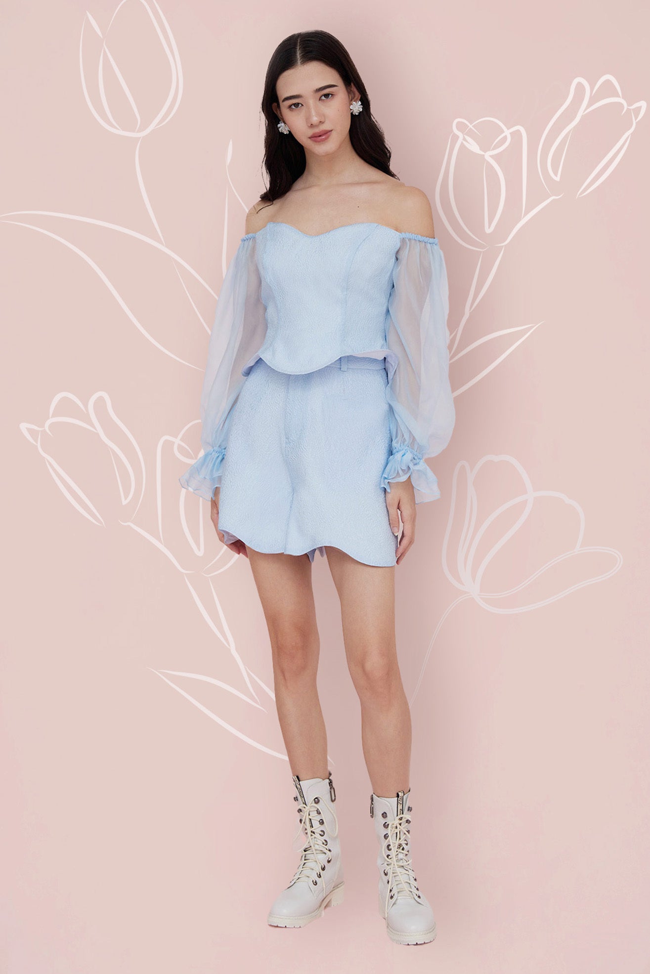 Lainey Blue Jacquard Shorts - Nimisski