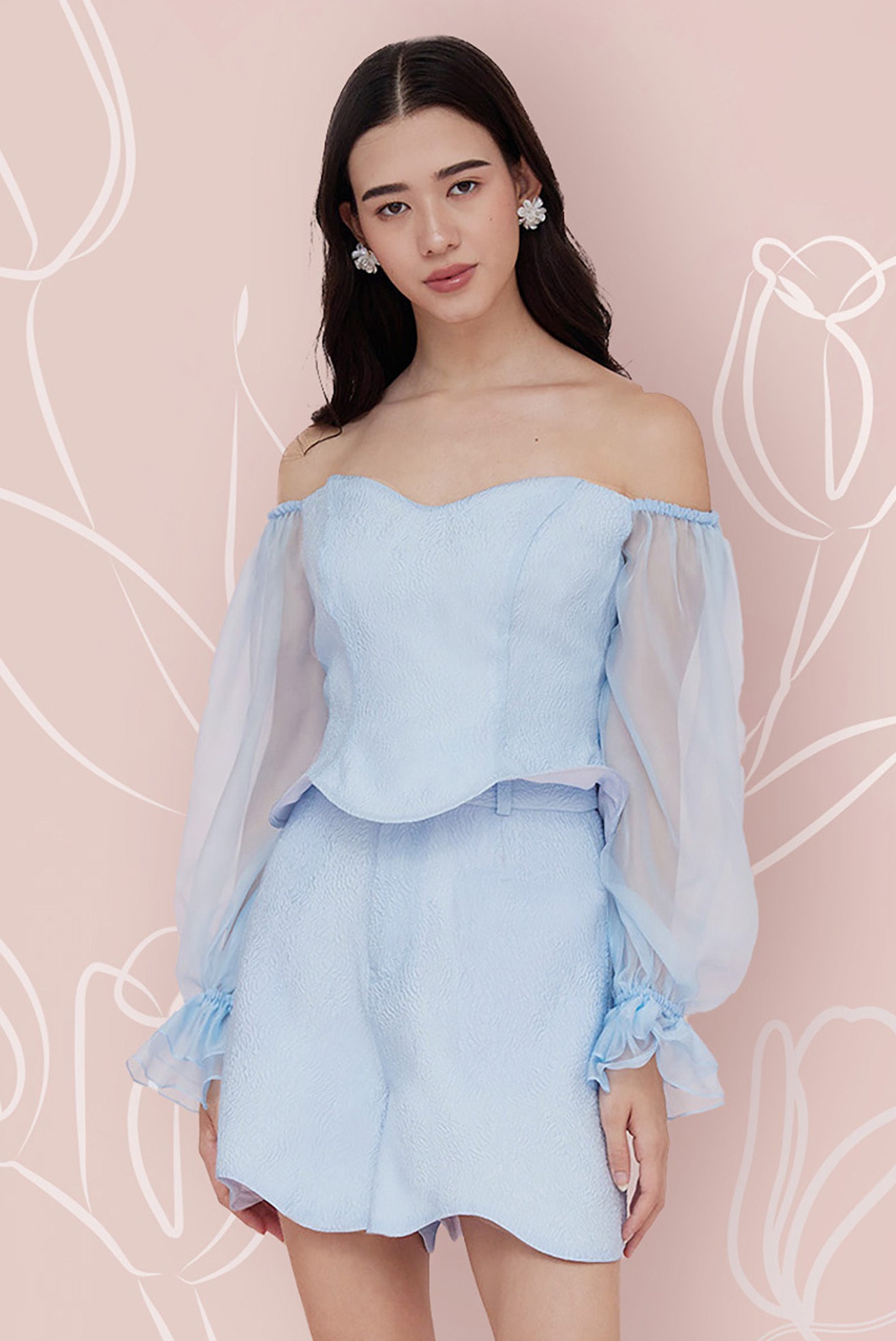 Lainey Blue Jacquard Top - Nimisski