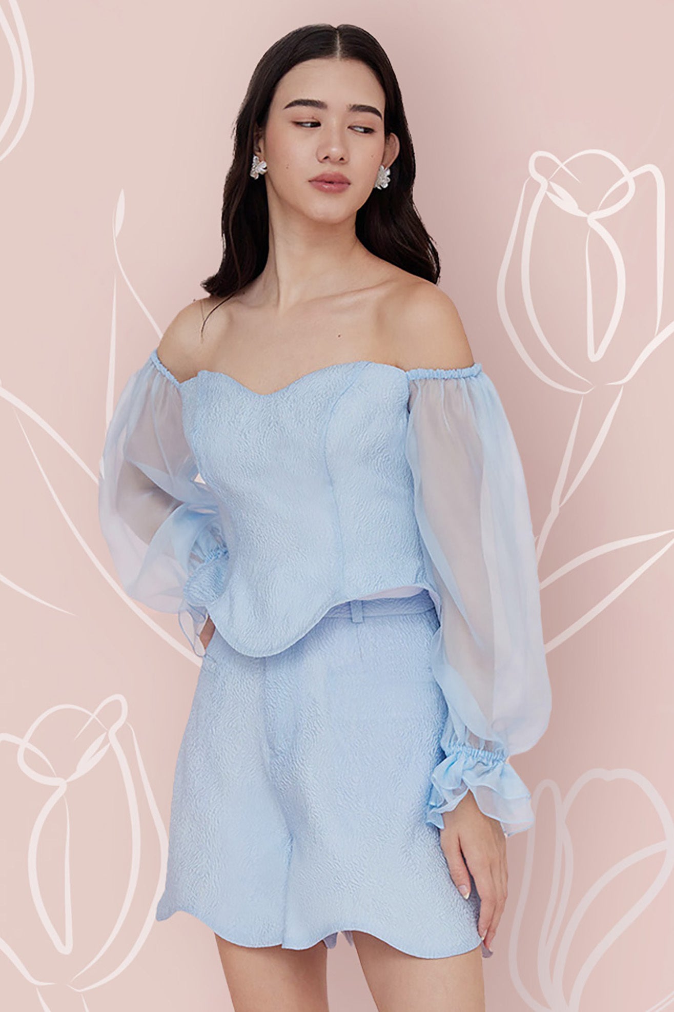 Lainey Blue Jacquard Top - Nimisski