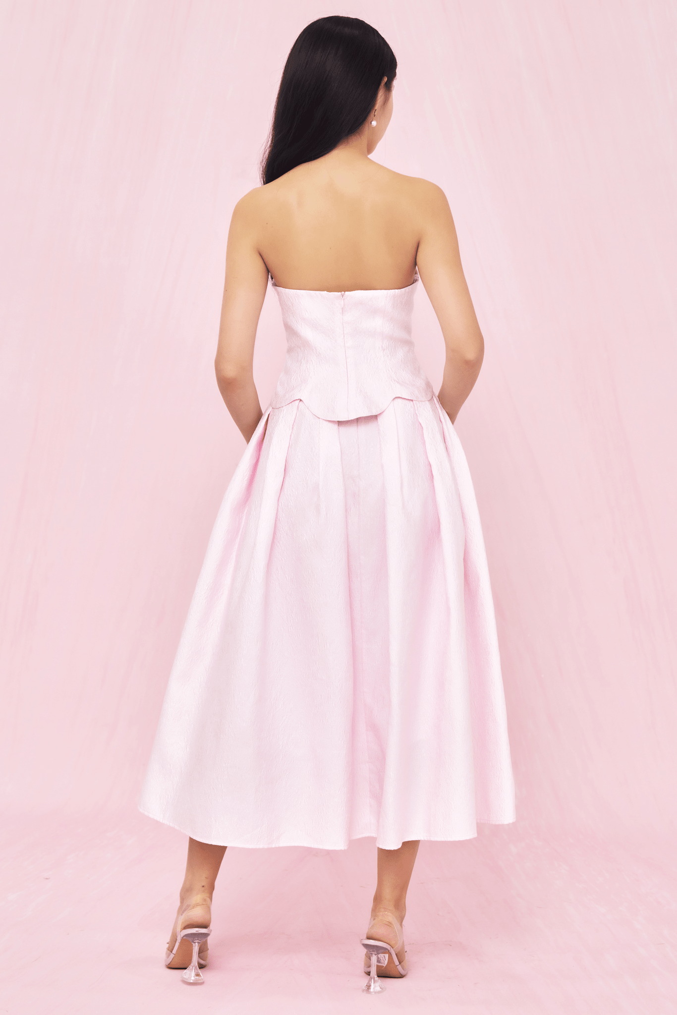 Lainey Pink Jacquard Scallop Top - Nimisski