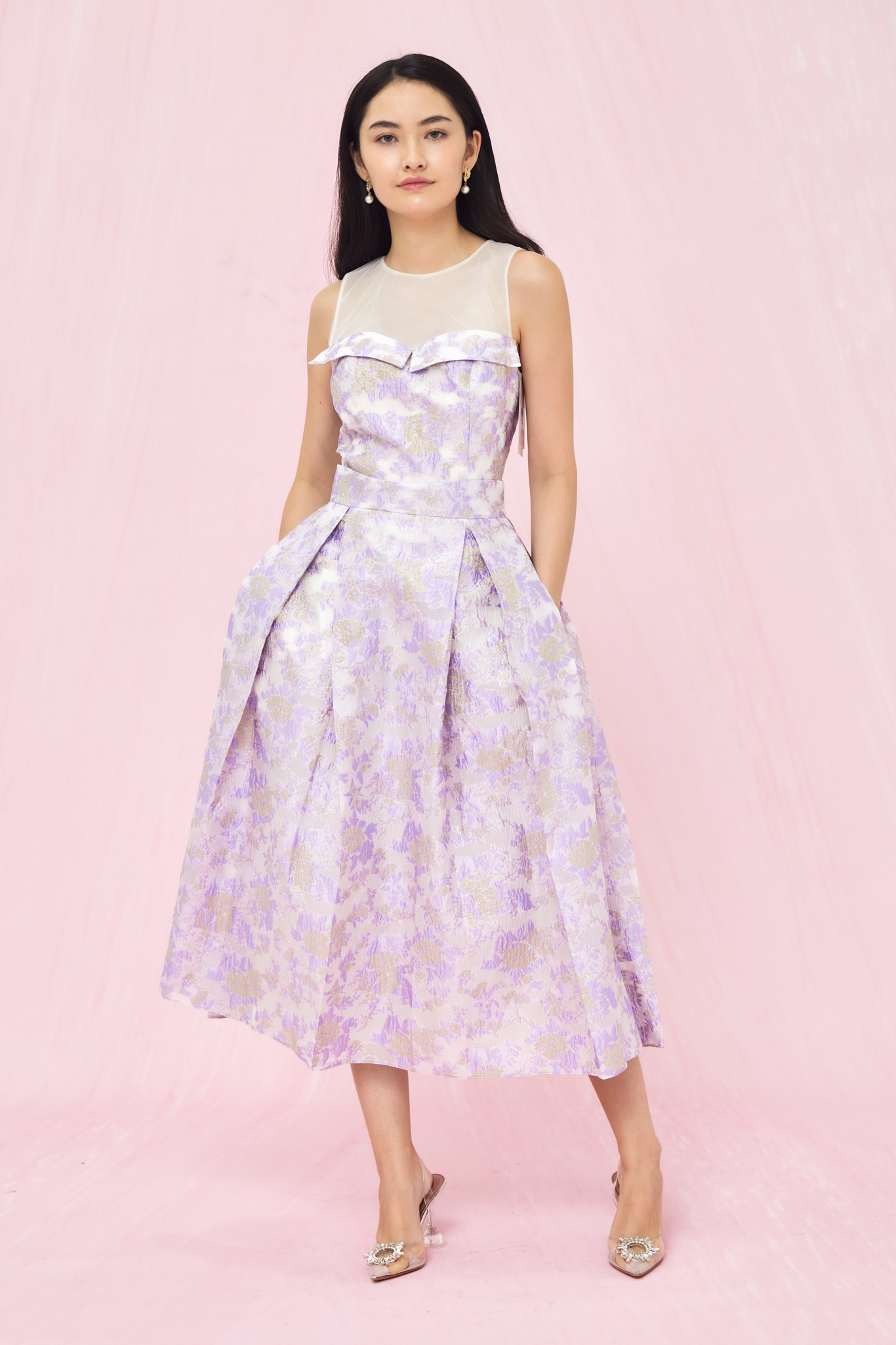 Lucille Purple Gold Jacquard Long Skirt