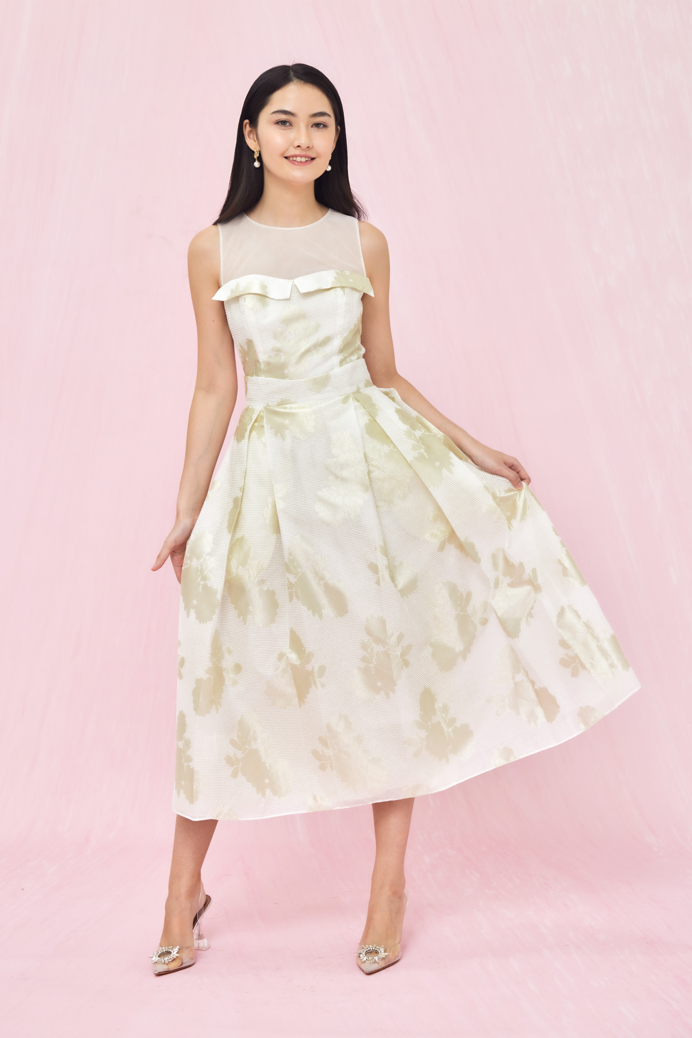 Lucille White Jacquard Long Skirt