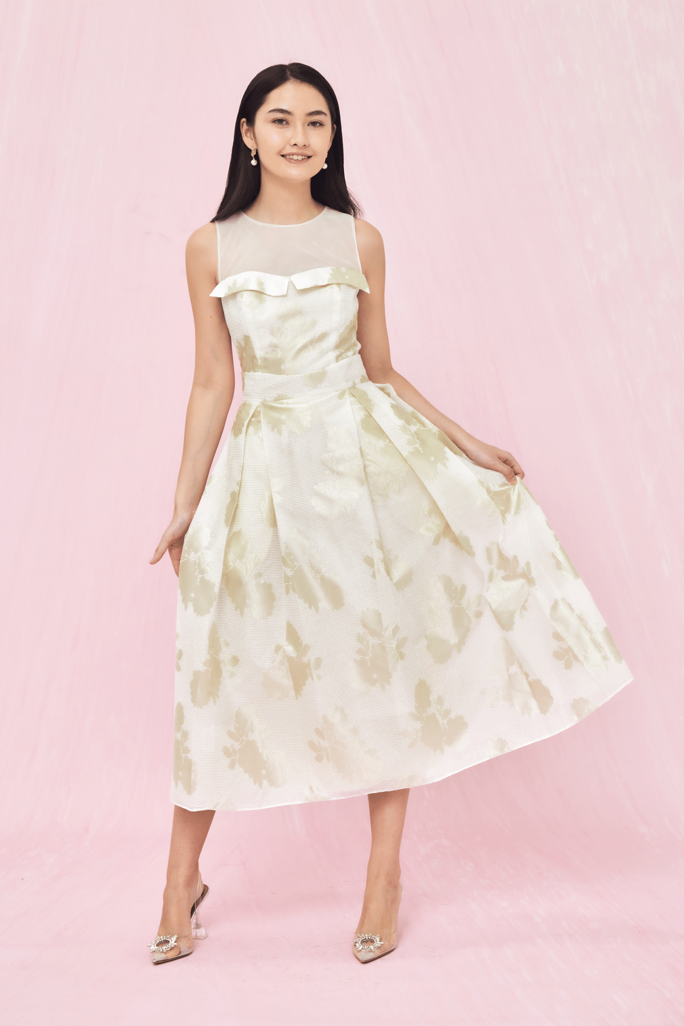 Lucille White Jacquard Long Skirt - Nimisski