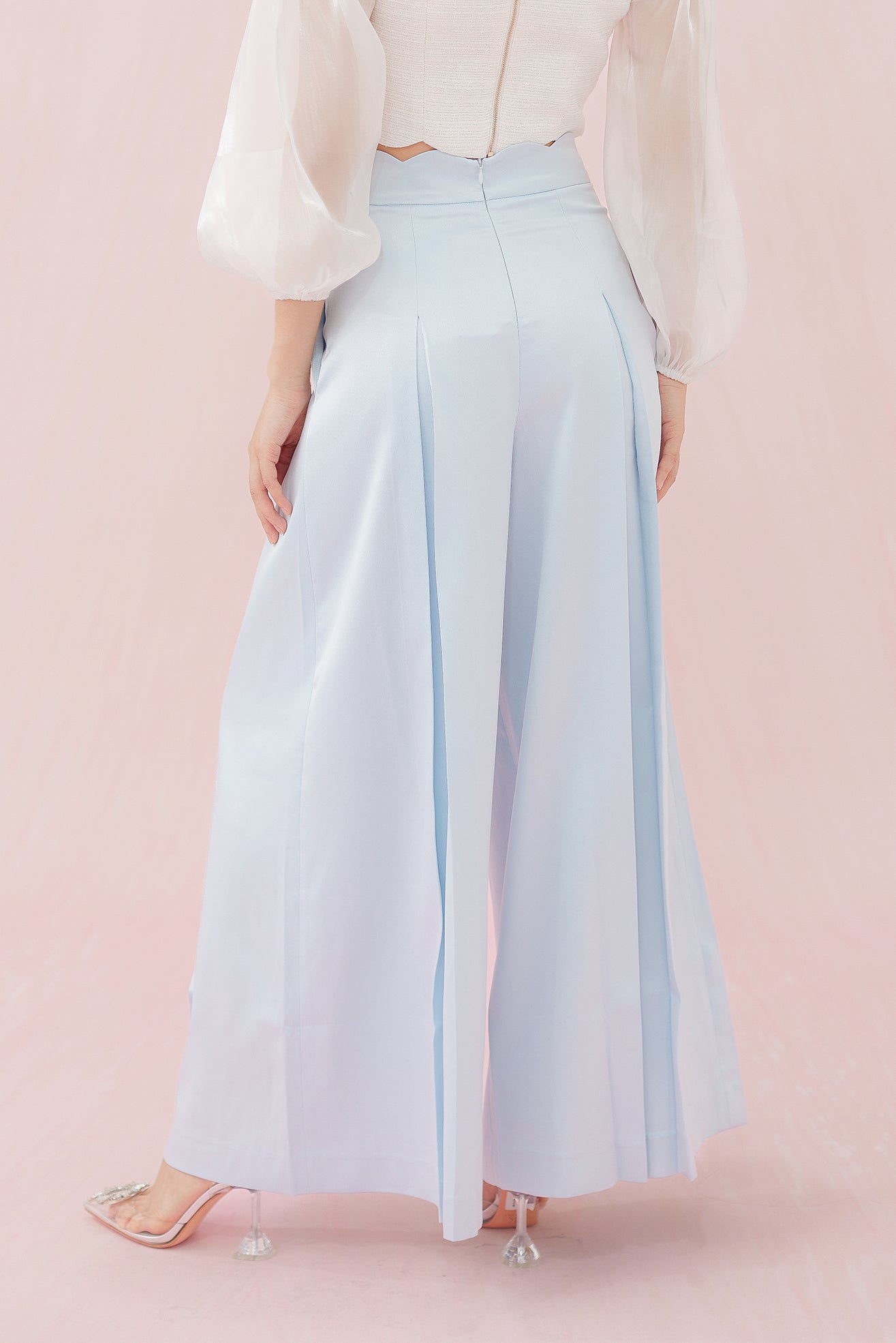 Margo Blue Satin Pleated Pants - Nimisski