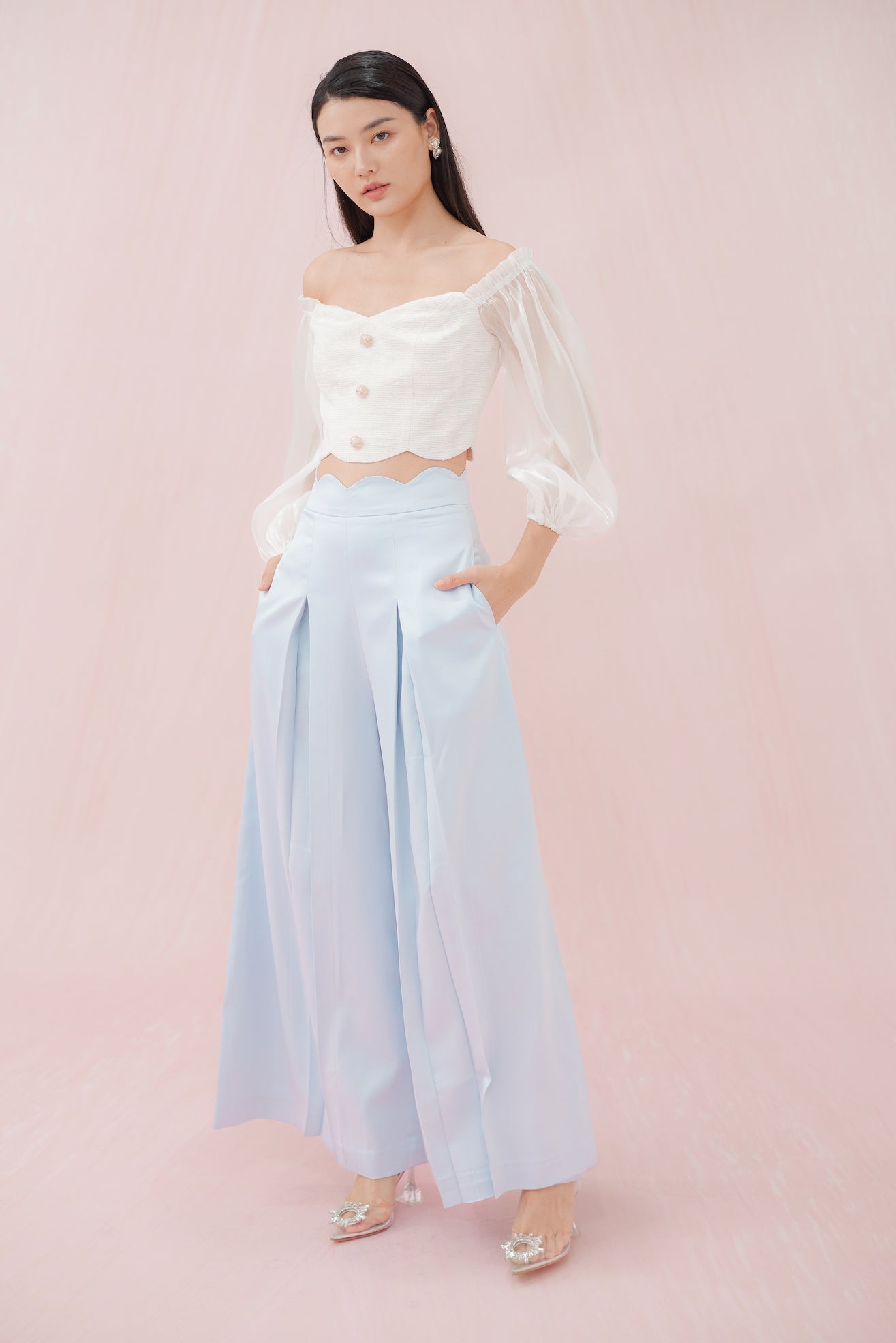 Margo Blue Satin Pleated Pants - Nimisski