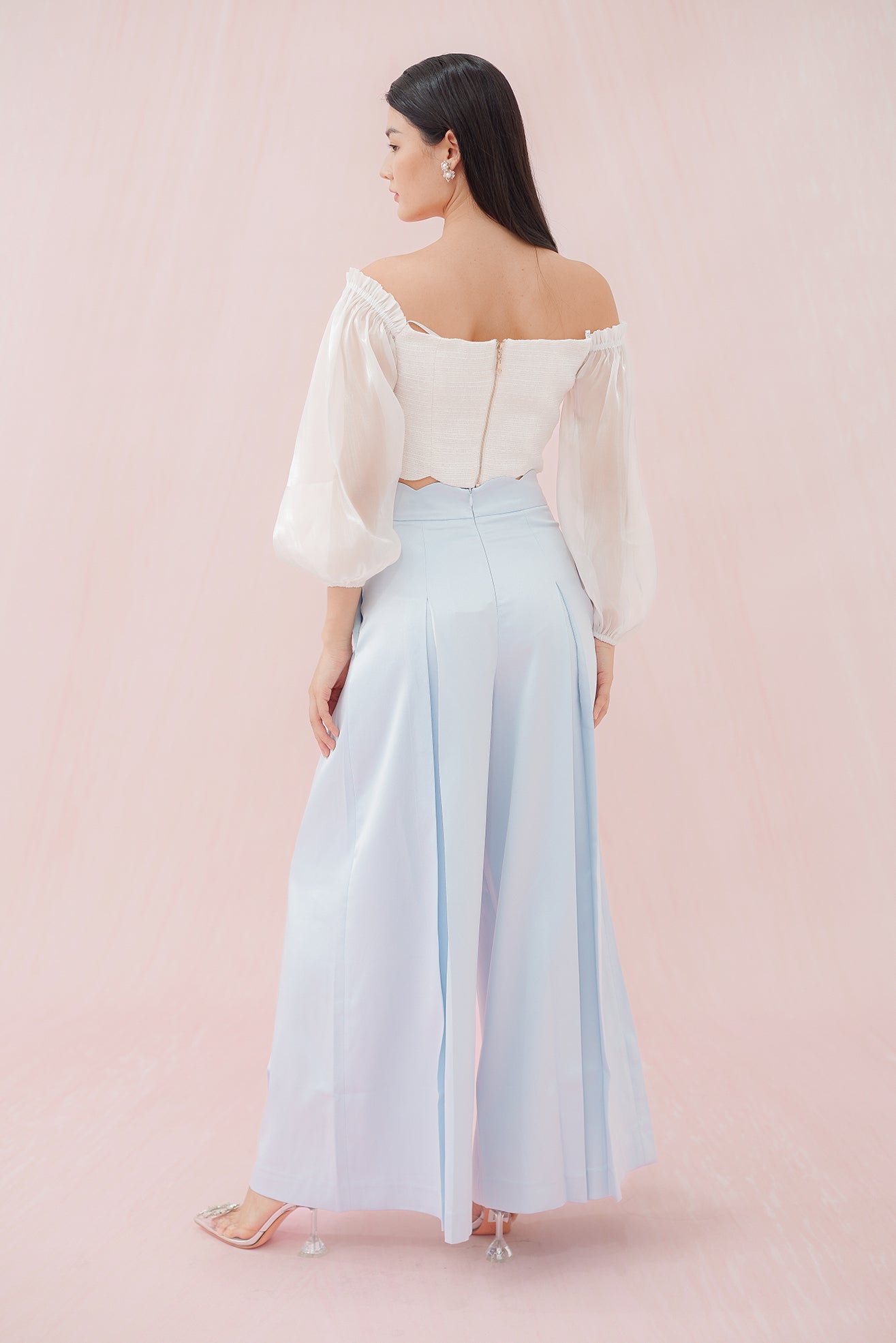 Margo Blue Satin Pleated Pants - Nimisski