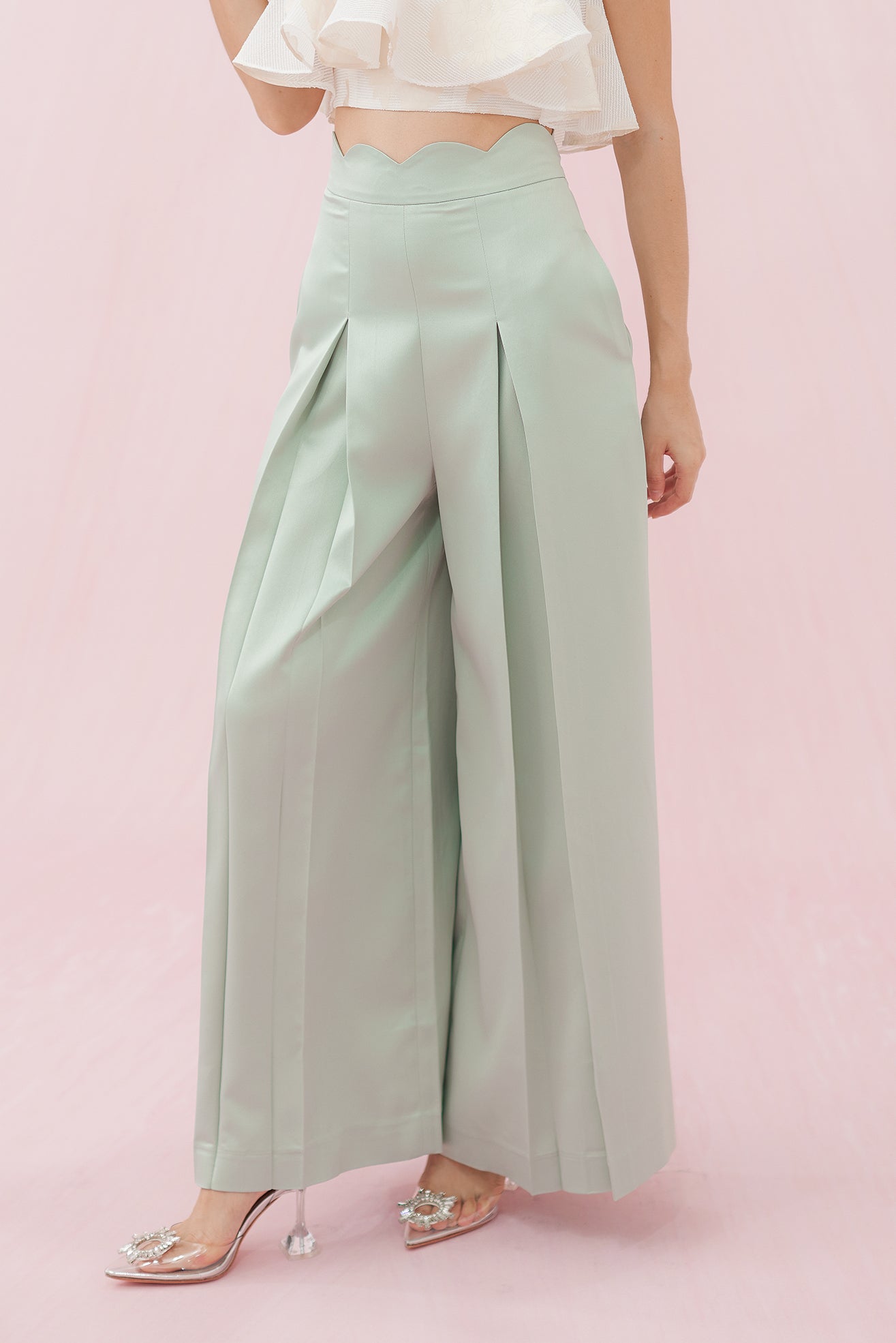 Margo Green Satin Pleated Pants - Nimisski