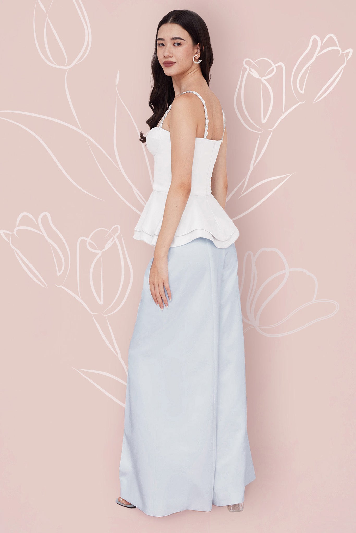 Margot Front Seam Blue Satin Pants - Nimisski