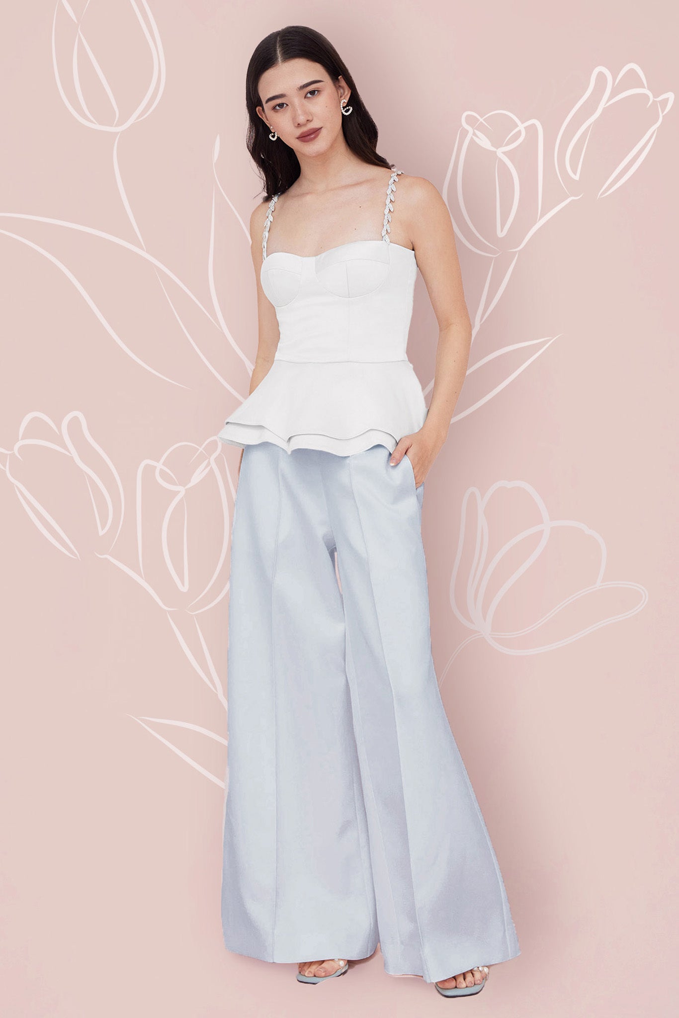 Margot Front Seam Blue Satin Pants - Nimisski