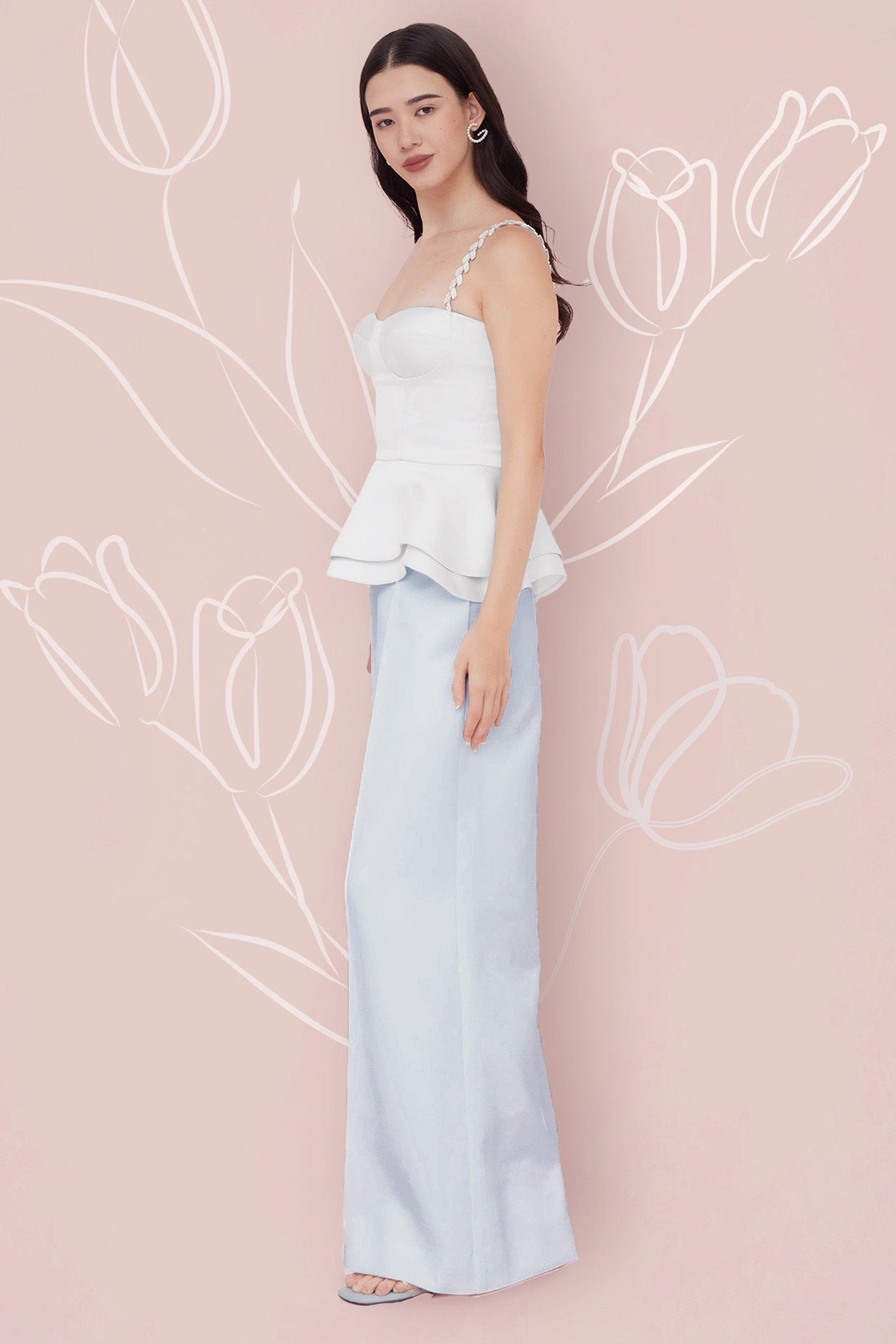 Margot Front Seam Blue Satin Pants - Nimisski