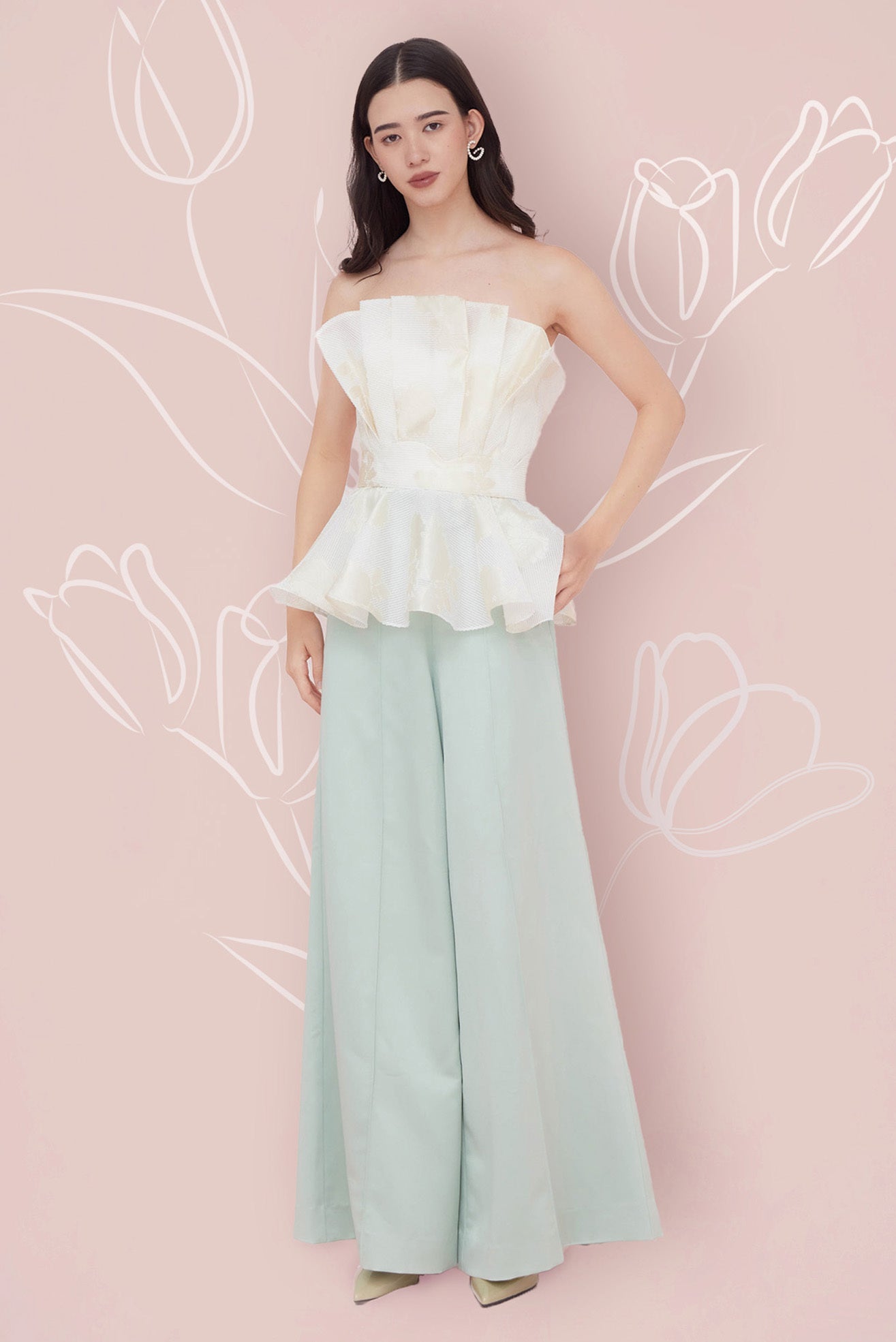 Margot Front Seam Green Satin Pants - Nimisski