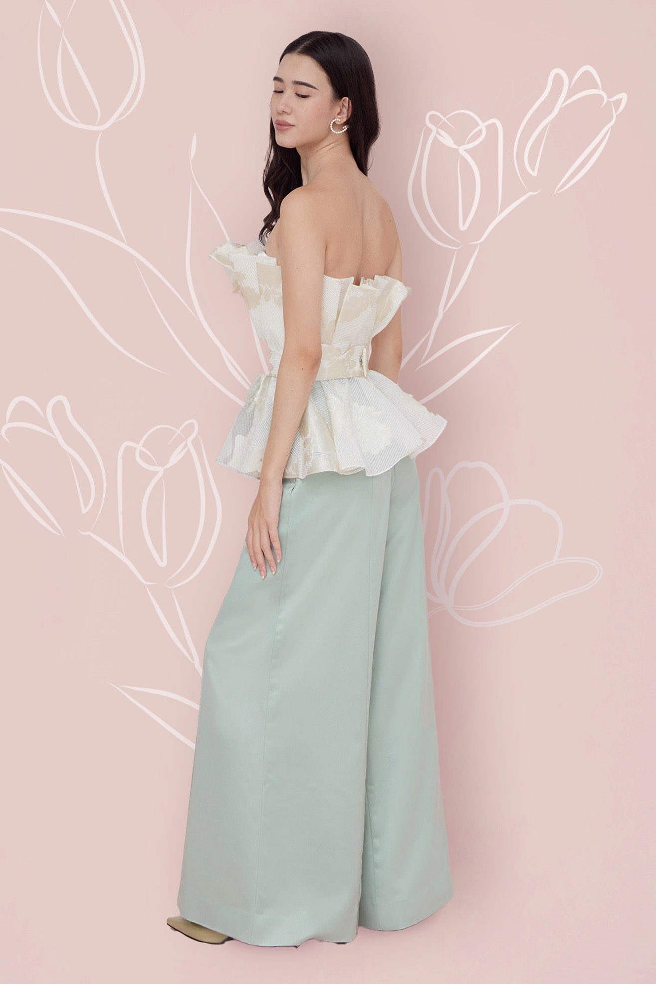 Margot Front Seam Green Satin Pants - Nimisski