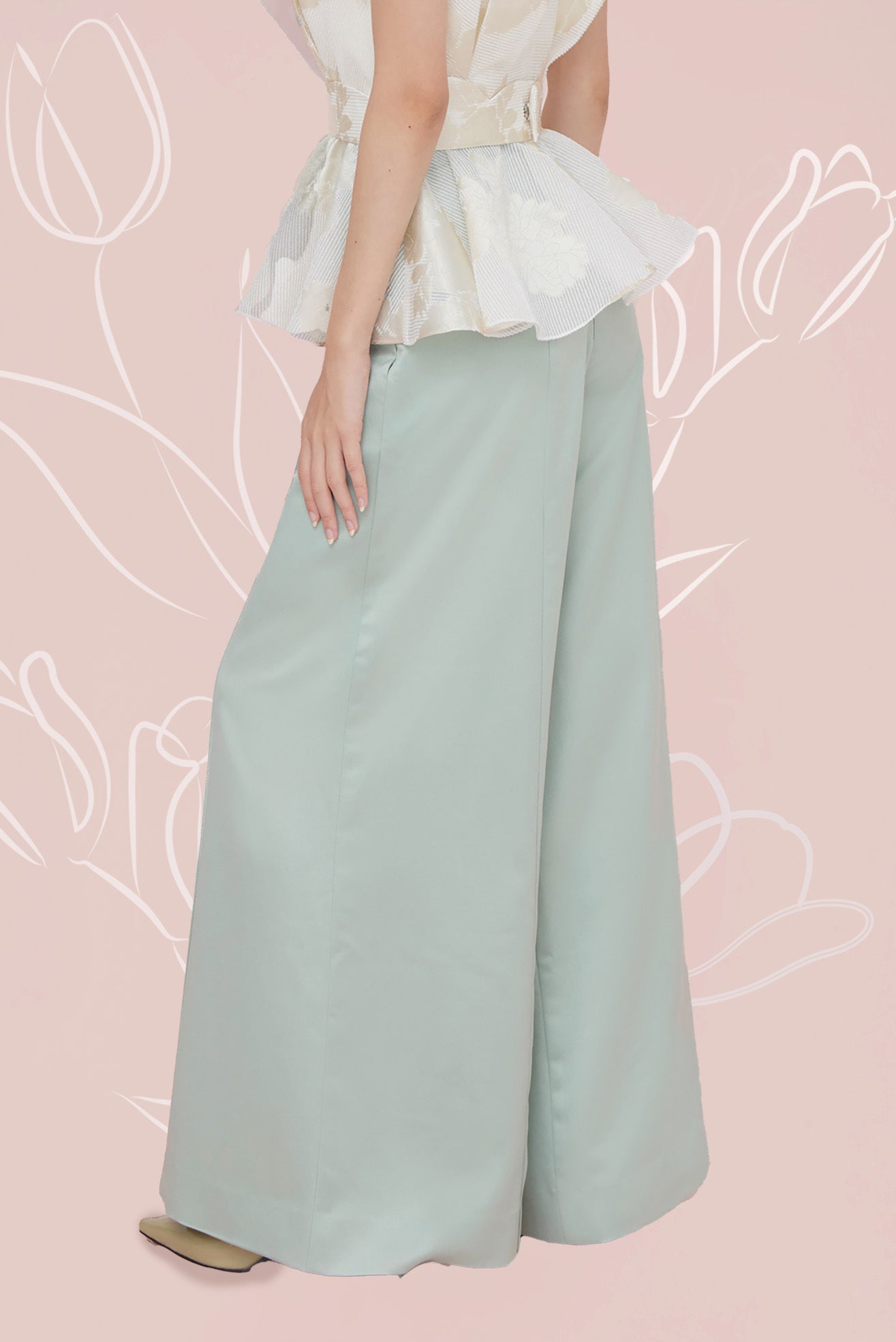 Margot Front Seam Green Satin Pants - Nimisski