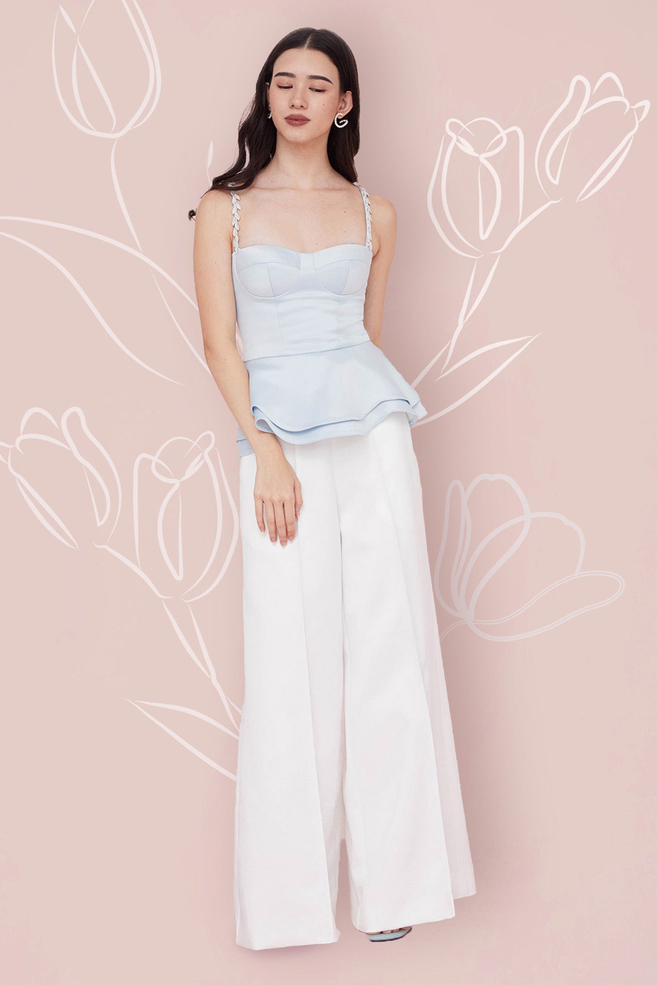 Margot Front Seam White Satin Pants - Nimisski