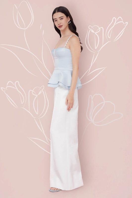 Margot Front Seam White Satin Pants - Nimisski