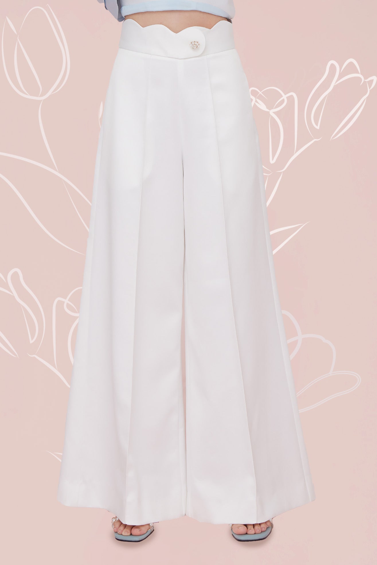 Margot Front Seam White Satin Pants - Nimisski