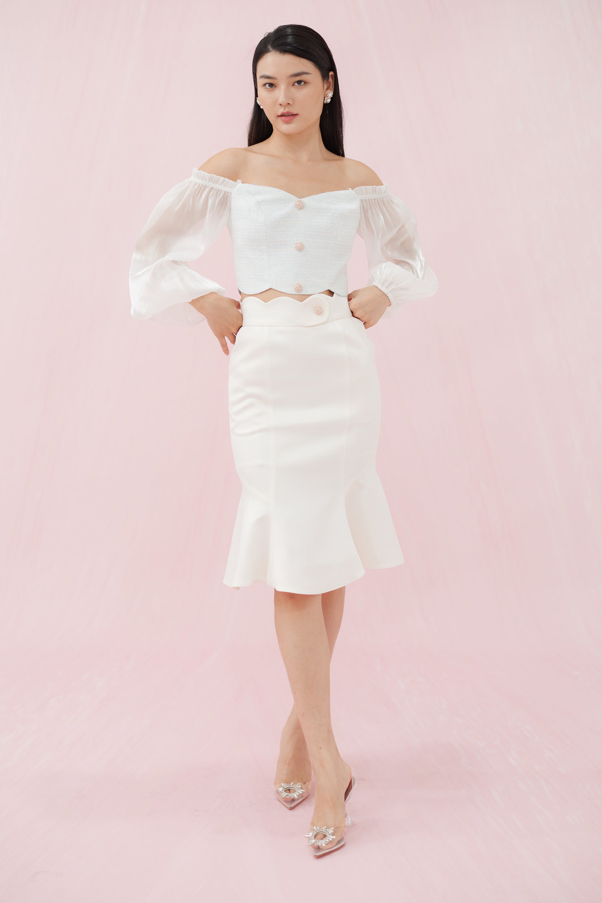 Marriska Mermaid White Satin Skirt