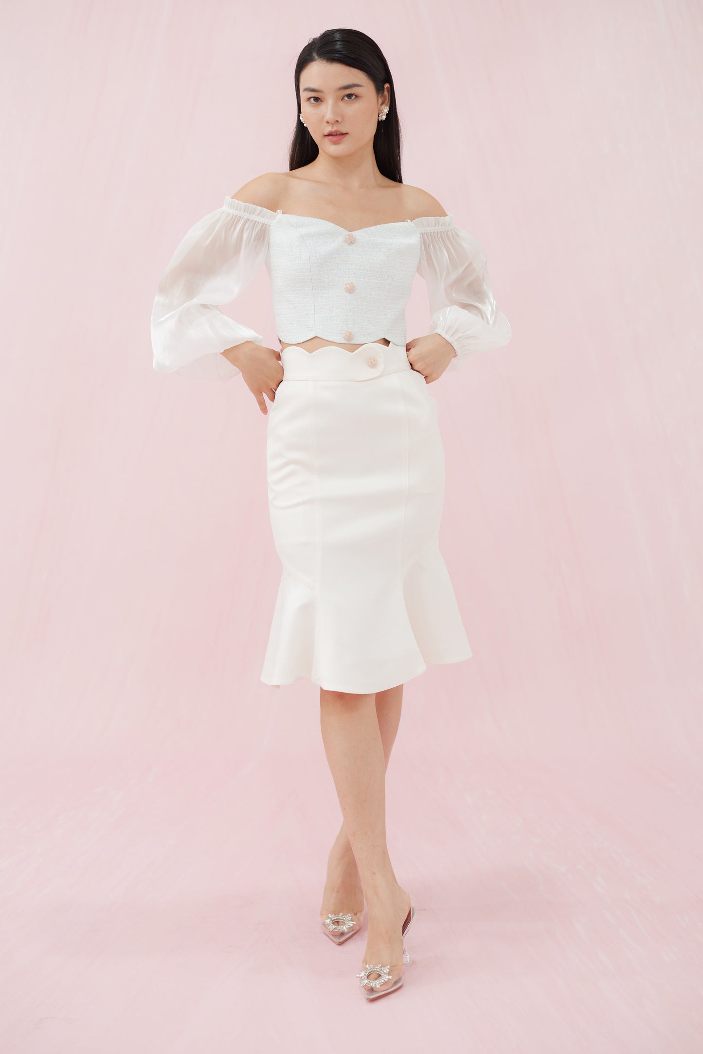 Marriska Mermaid White Satin Skirt