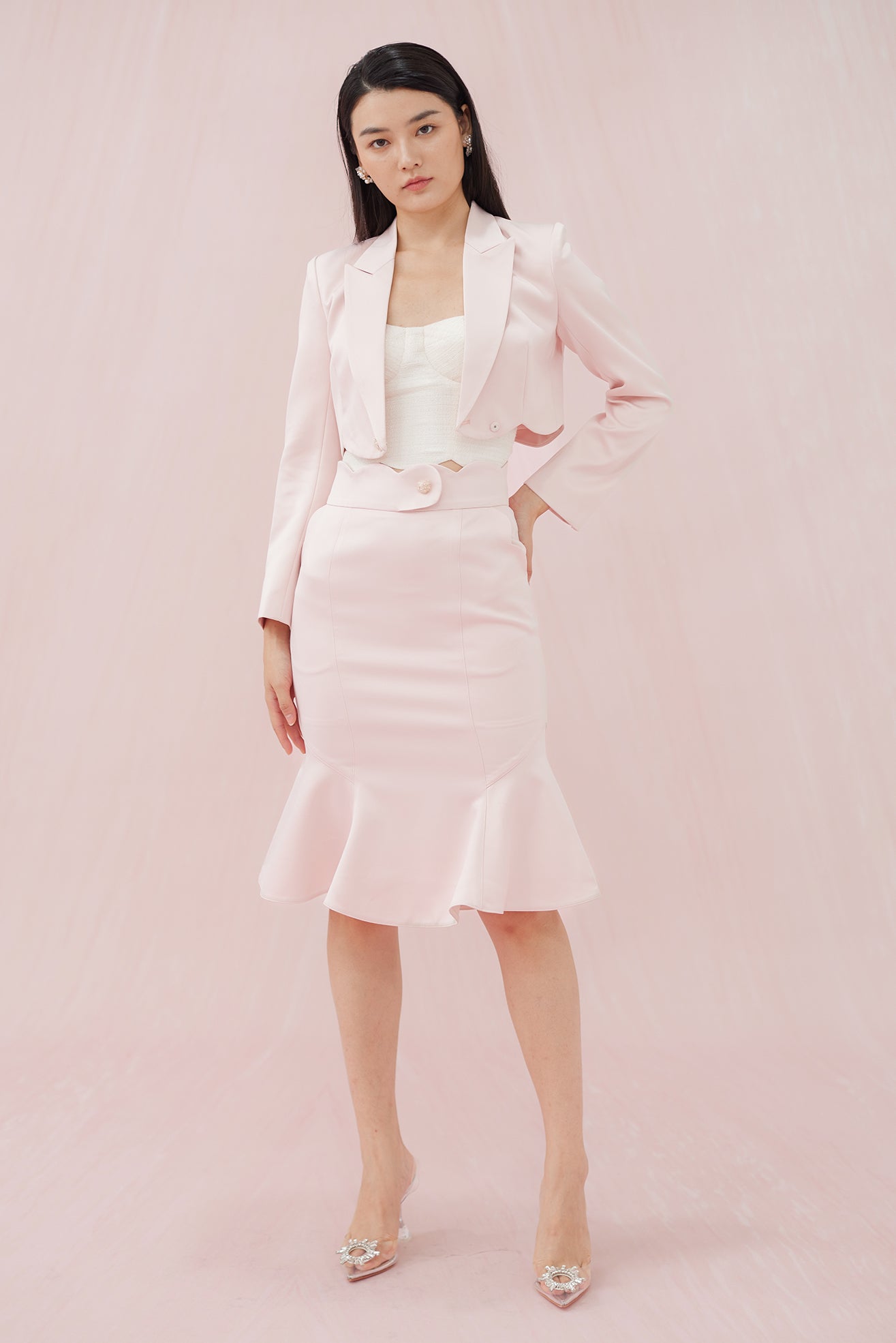 Marriska Mermaid Pink Satin Skirt