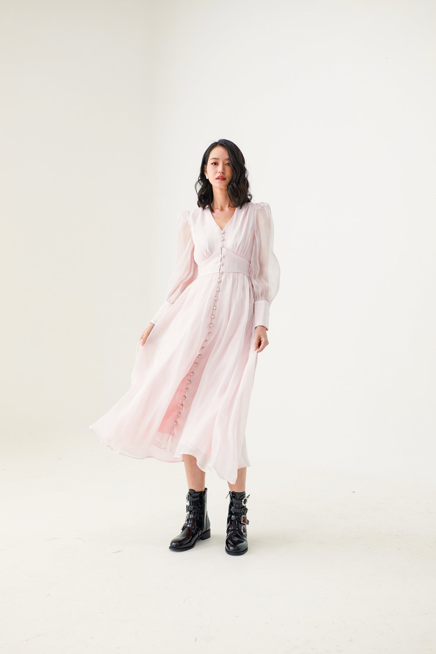 Evangelina Light Pink Long Silk Dress