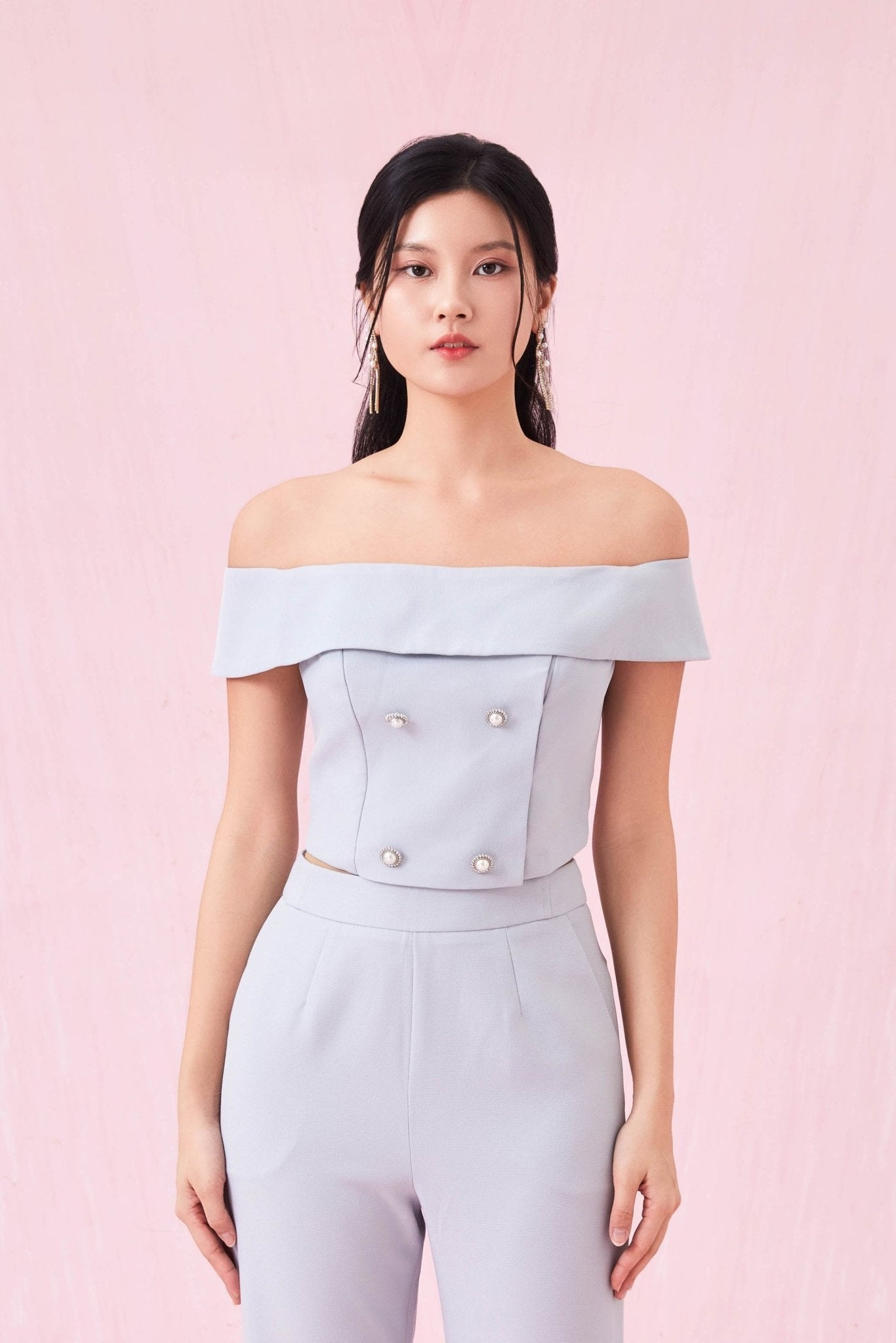Arnett Slate Blue Off Shoulder Top - Nimisski