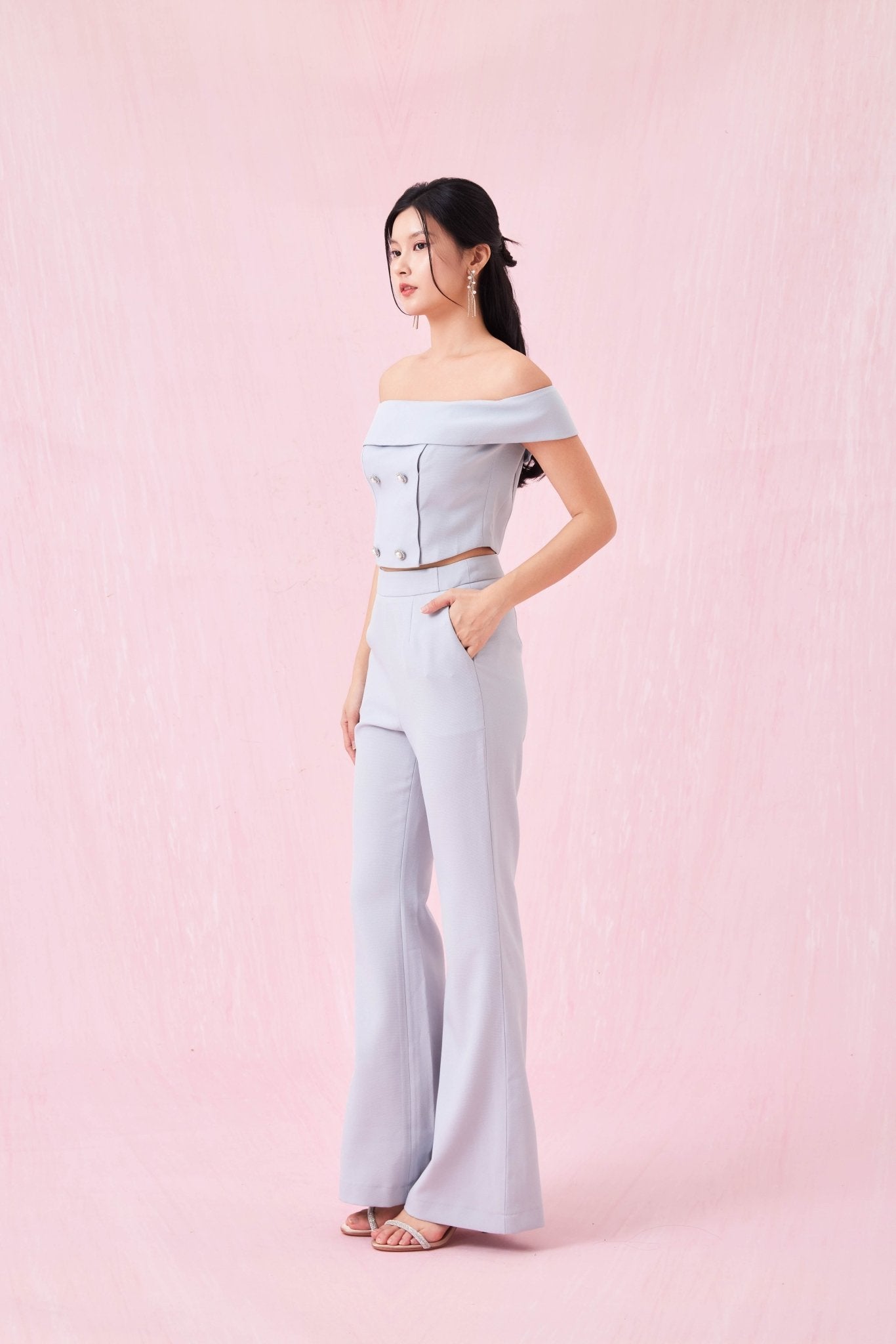 Arnett Slate Blue Flare Pants - Nimisski