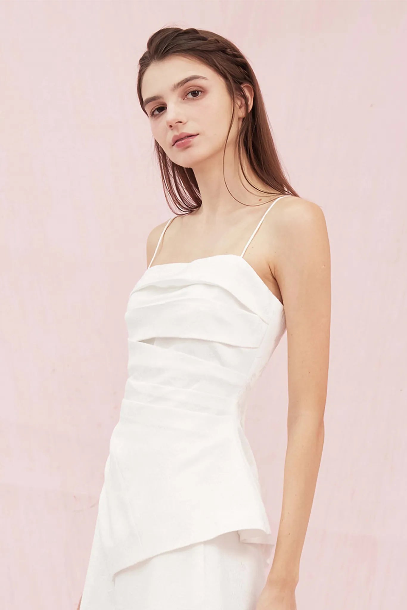 Azure White Jacquard Pleated Top - Nimisski