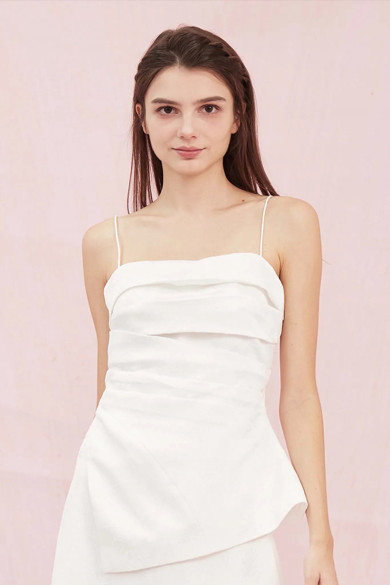 Azure White Jacquard Pleated Top - Nimisski