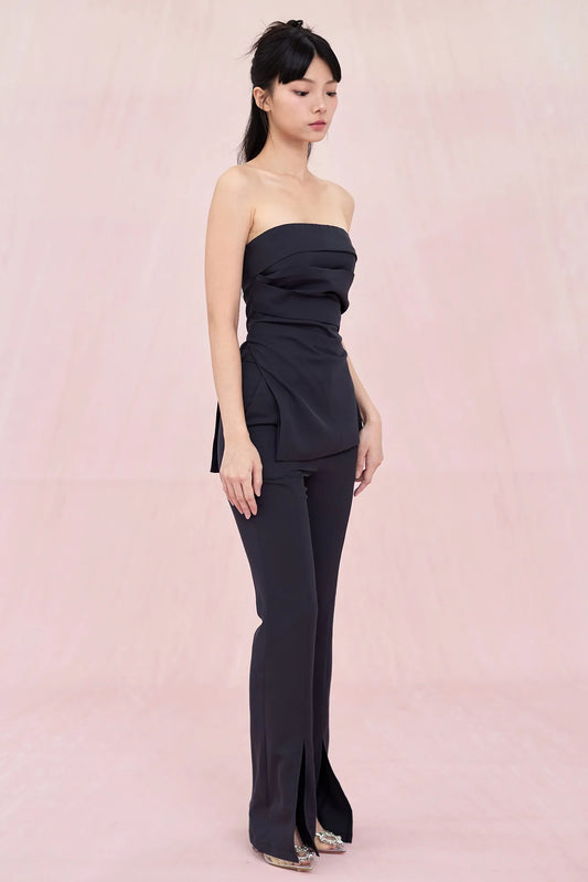 Azure Navy Satin Pleated Top - Nimisski