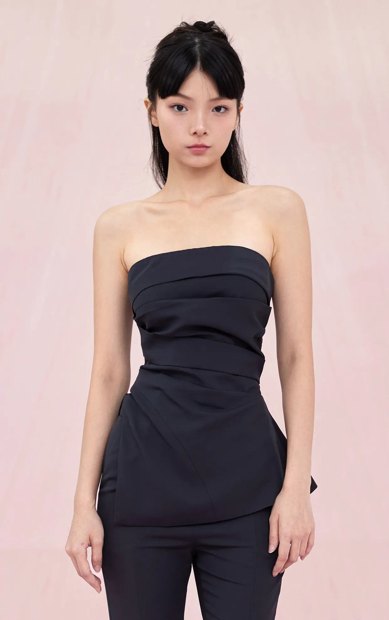 Azure Navy Satin Pleated Top - Nimisski