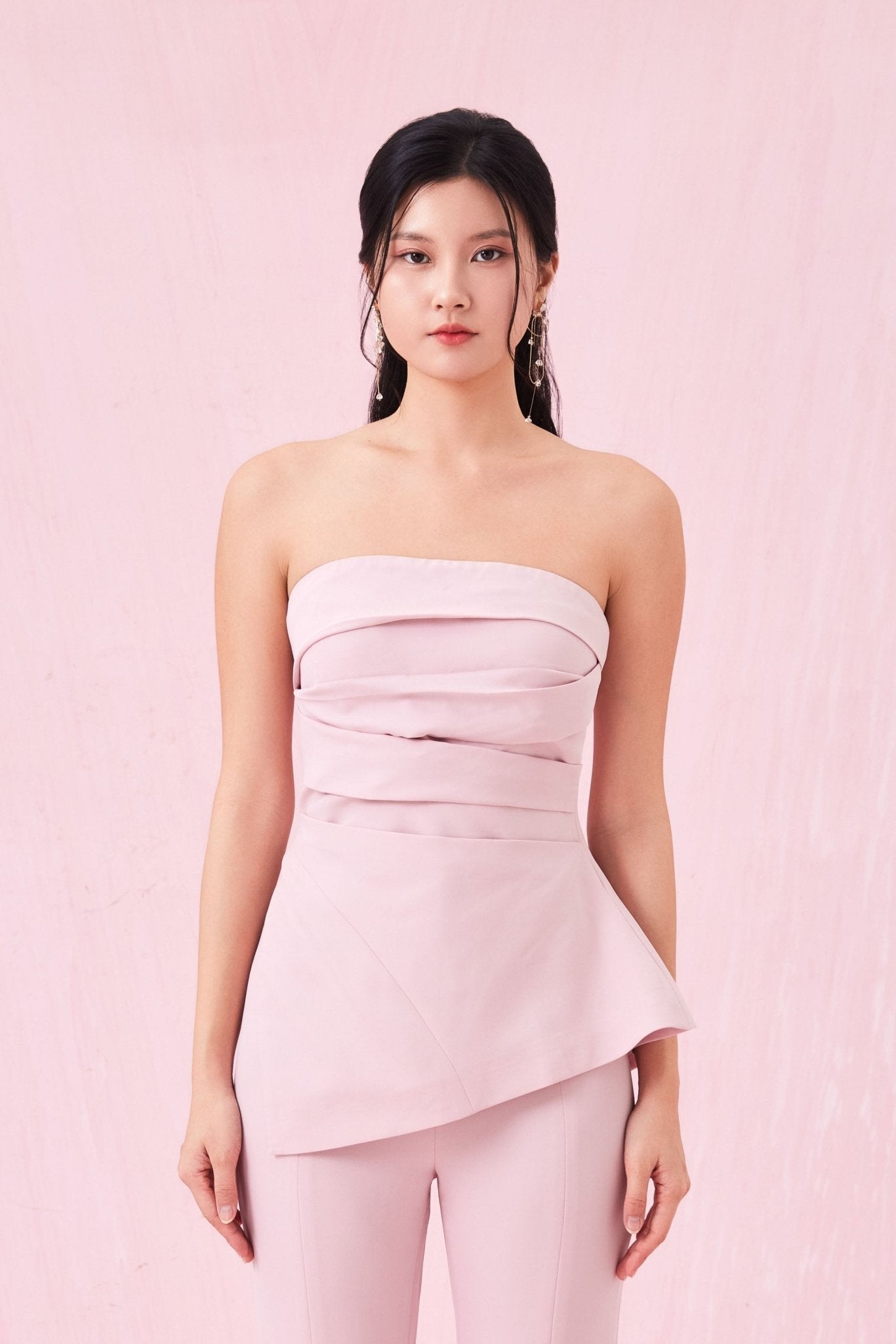 Azure Dusty Pink Satin Pleated Top - Nimisski
