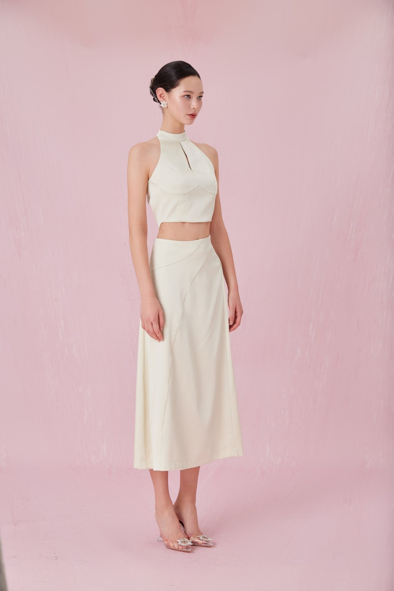 Cendrine Light Green Satin Halter Top - Nimisski