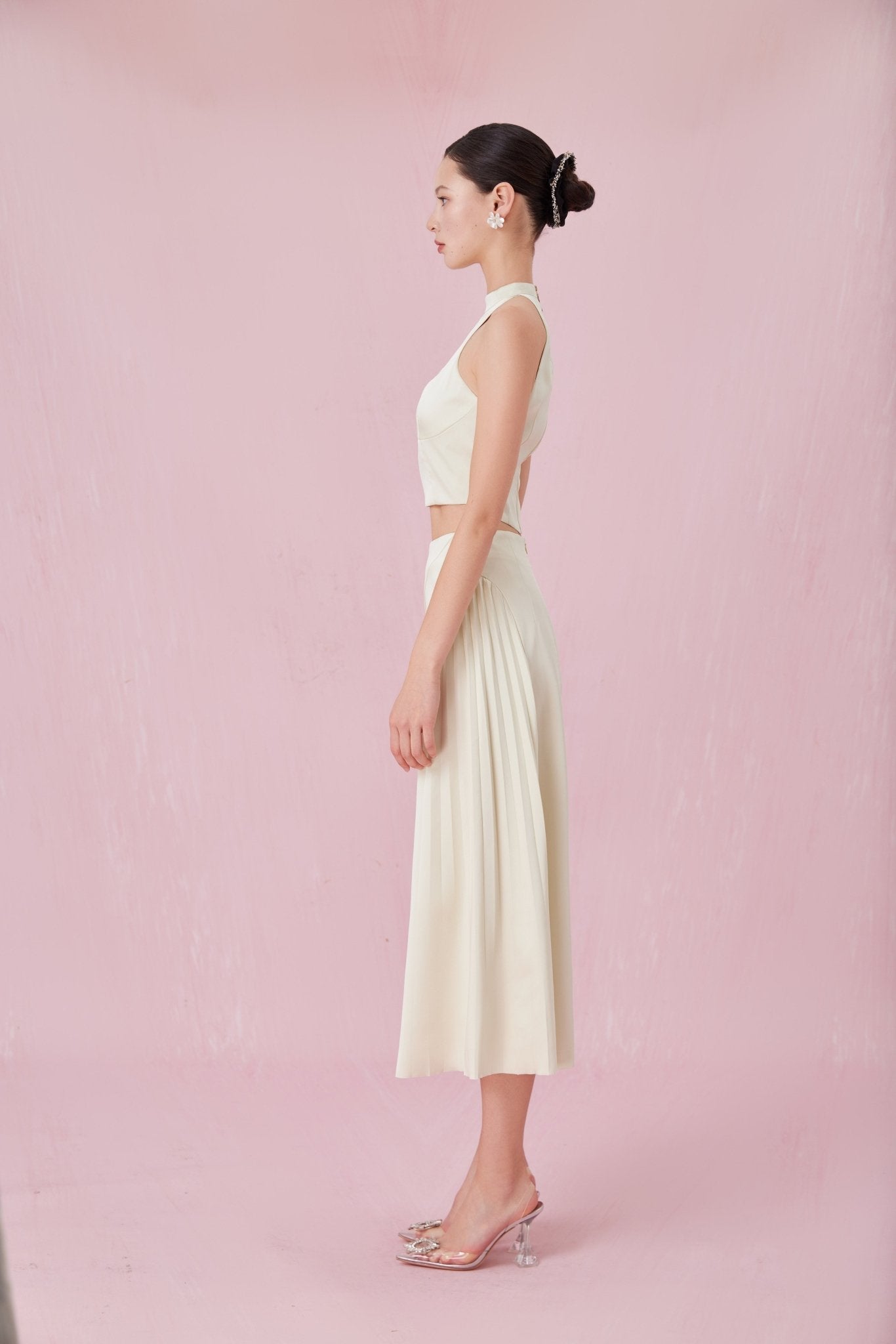 Cendrine Light Green Satin Halter Top - Nimisski