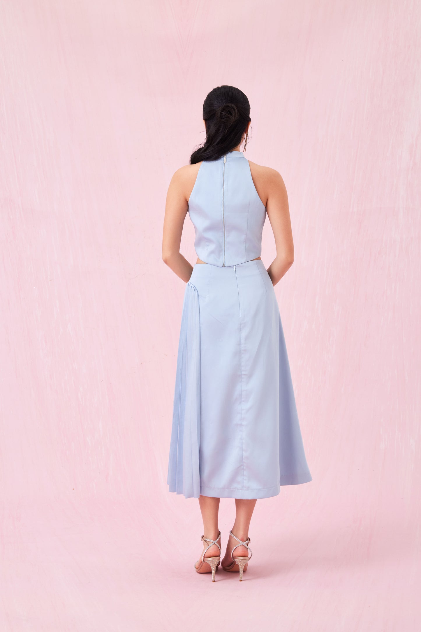 Cendrine Blue Satin Pleated Skirt