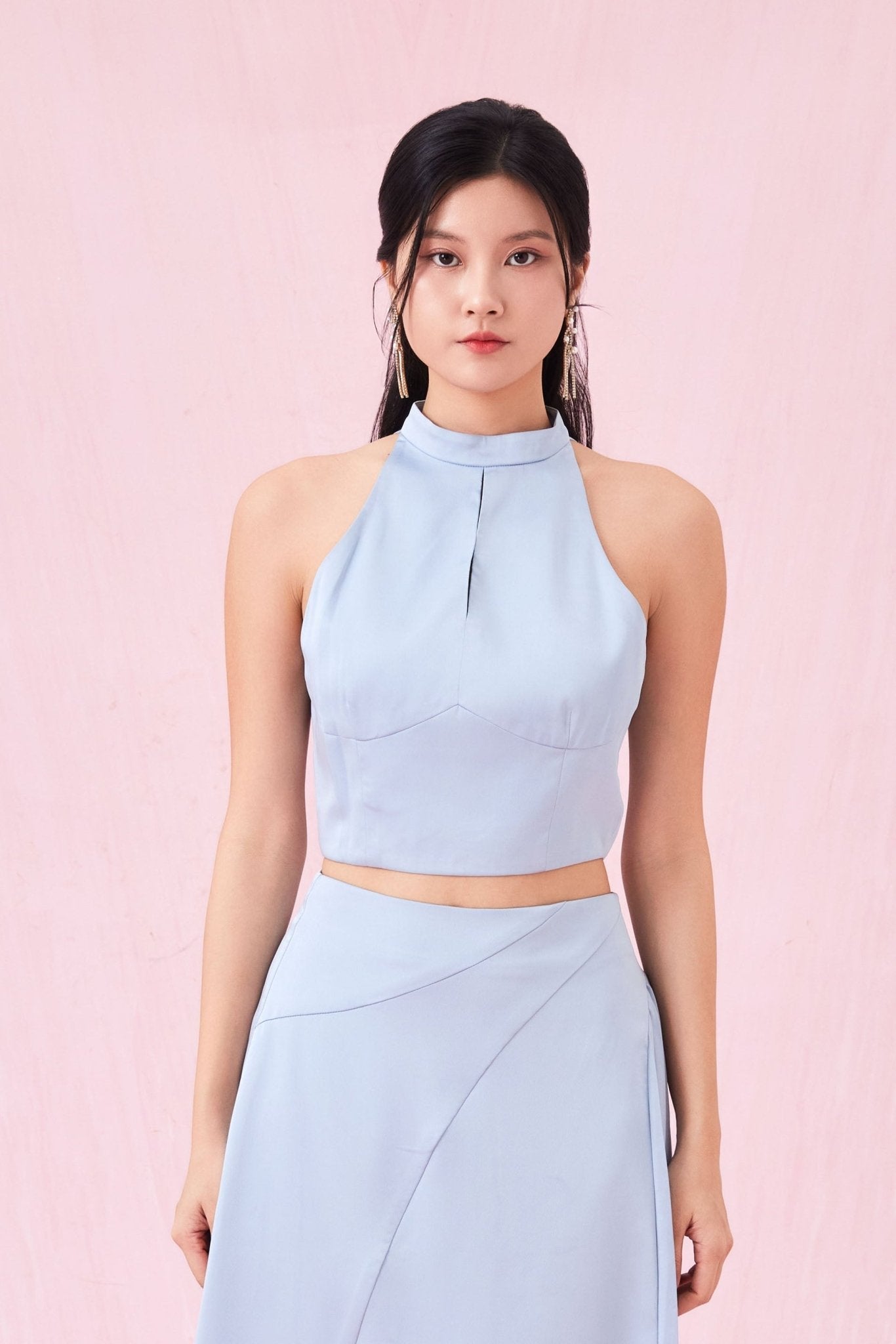 Cendrine Blue Satin Halter Top - Nimisski